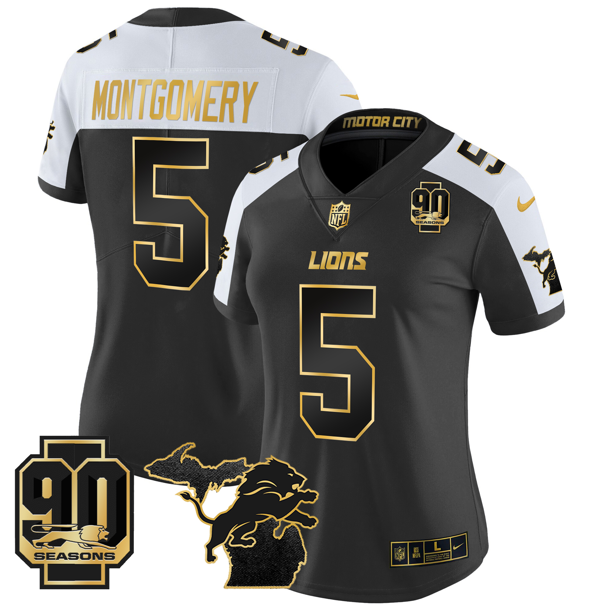David Montgomery Women's Detroit Lions 2024 Michigan & 90th Year Patch Gold Vapor Limited Alternate Jersey - All Stitched
