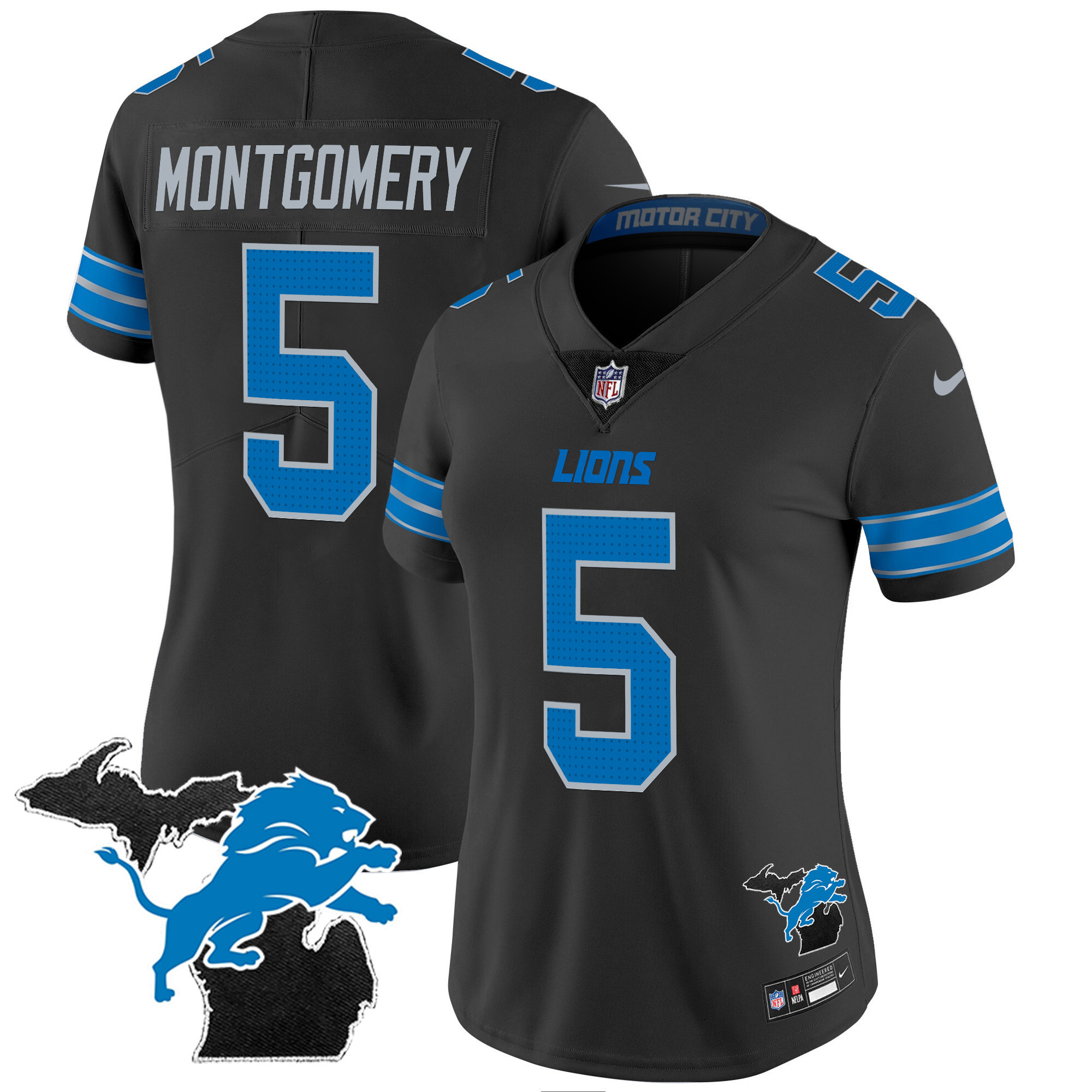 David Montgomery Women's Detroit Lions 2024 Michigan Patch Vapor Black Jersey - All Stitched