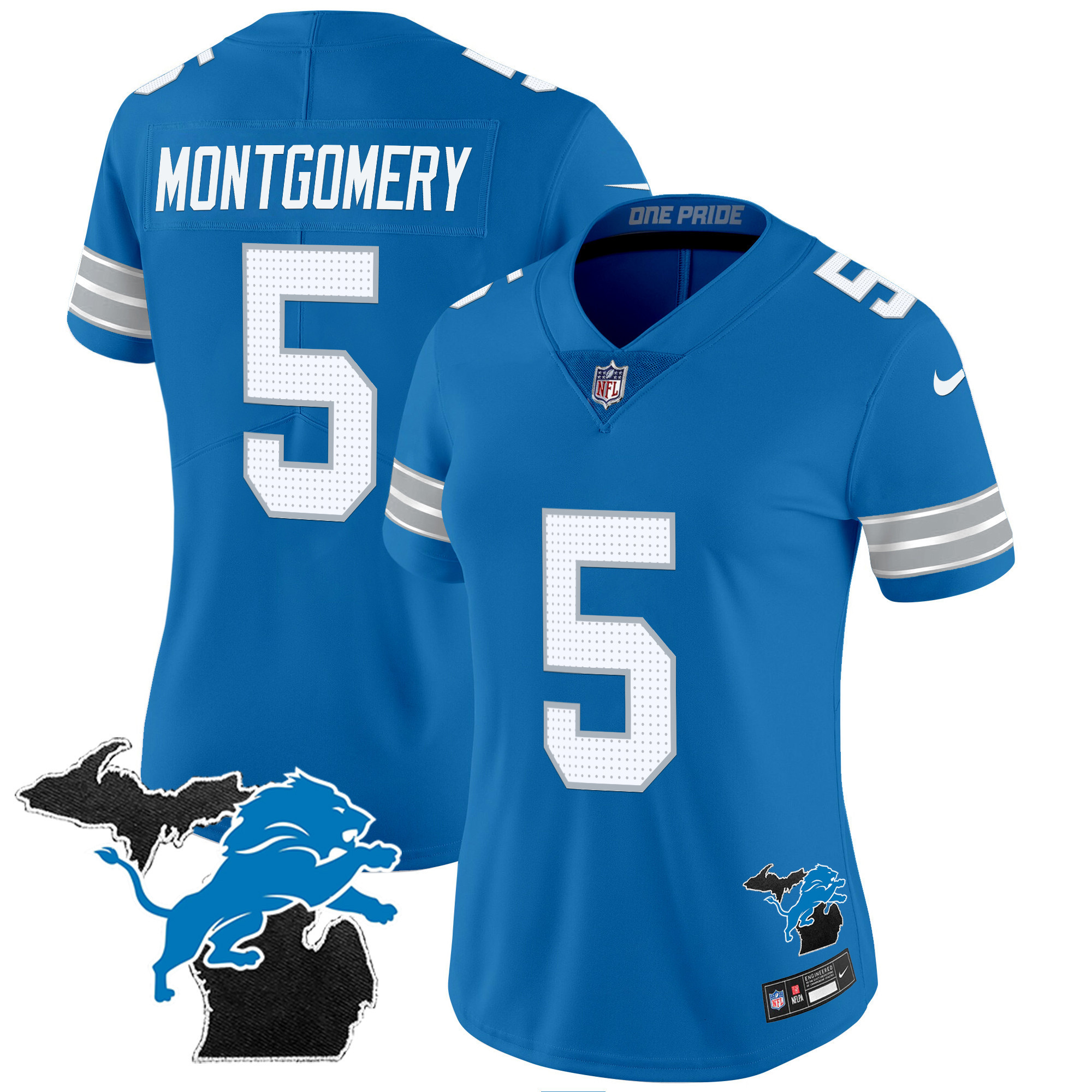 David Montgomery Women's Detroit Lions 2024 Michigan Patch Vapor Blue Jersey - All Stitched