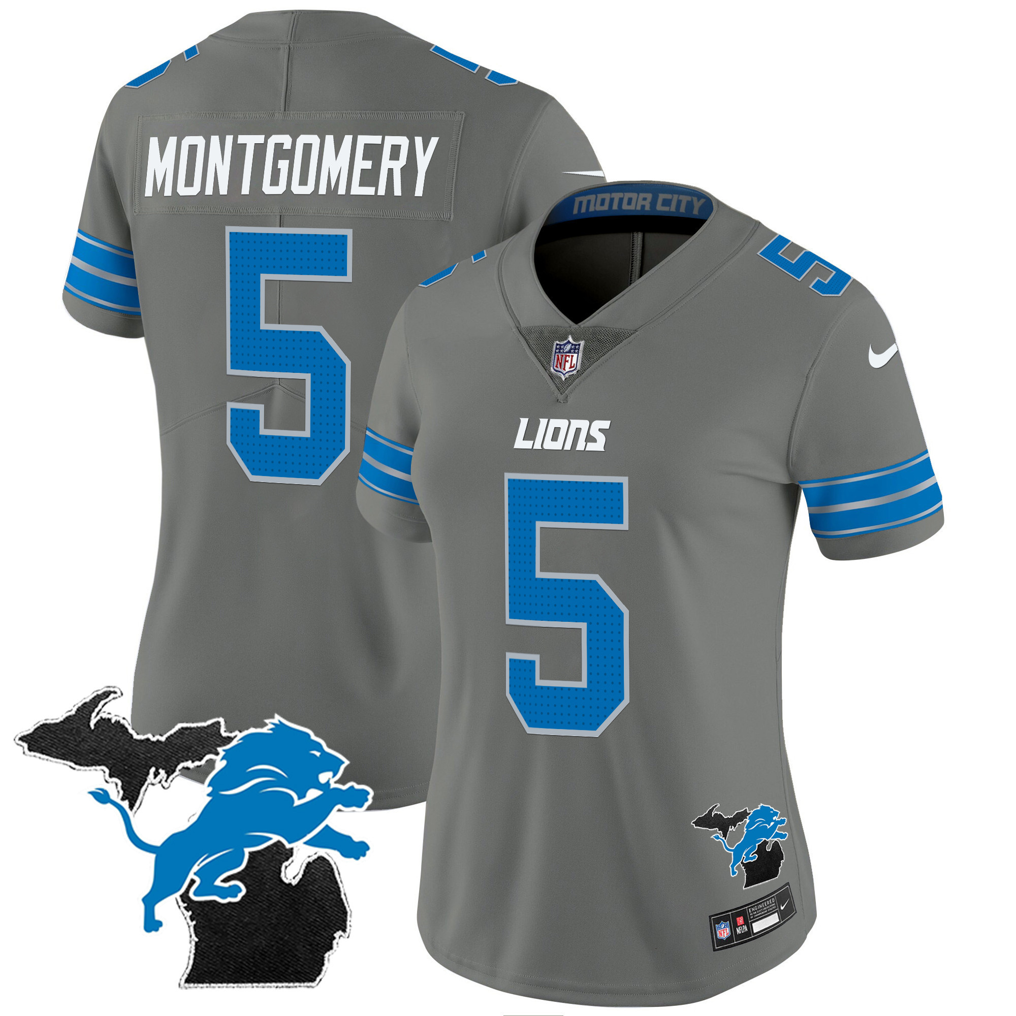 David Montgomery Women's Detroit Lions 2024 Michigan Patch Vapor Gray Jersey - All Stitched