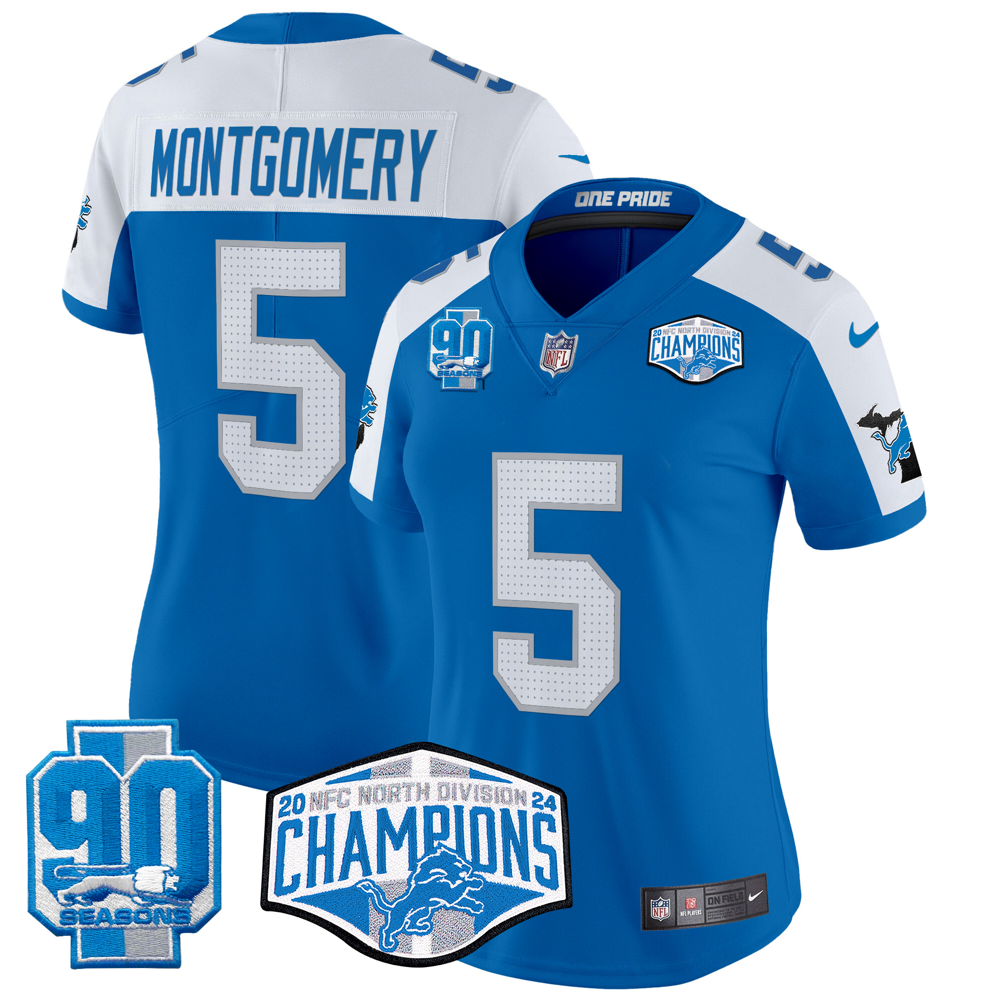 David Montgomery Women's Detroit Lions 2024 NFC North Division Champions Patch Vapor Limited Blue Alternate Jersey - All Stitched