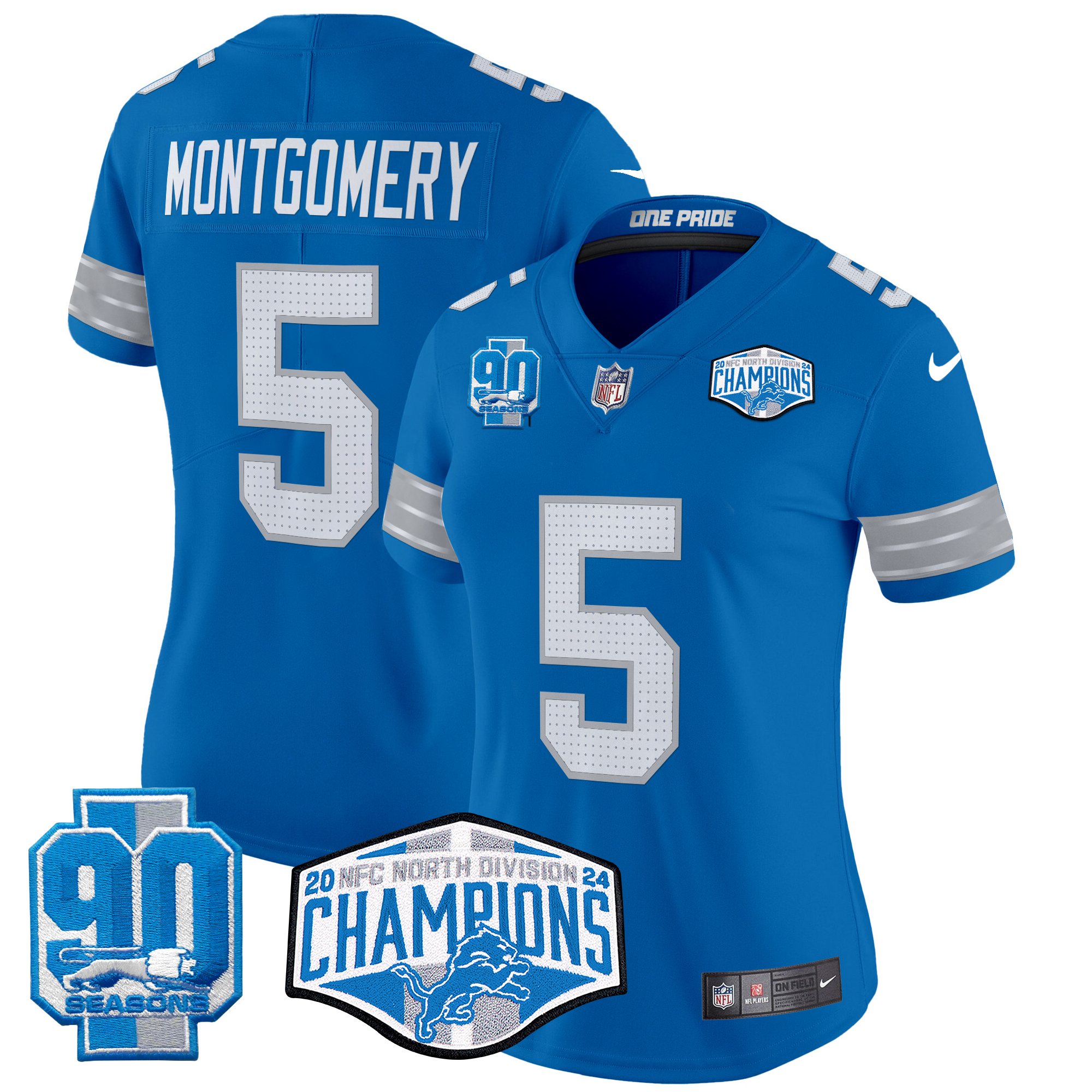 David Montgomery Women's Detroit Lions 2024 NFC North Division Champions Patch Vapor Limited Blue Jersey - All Stitched
