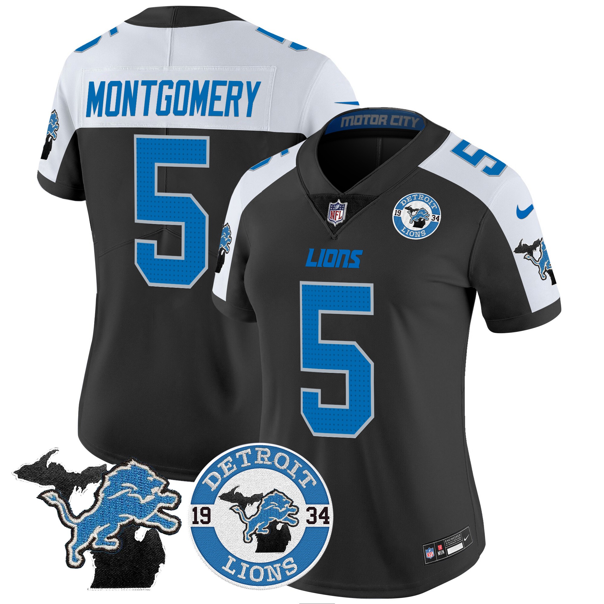 David Montgomery Women's Detroit Lions 2024 Vapor Limited Black Alternate Jersey - All Stitched