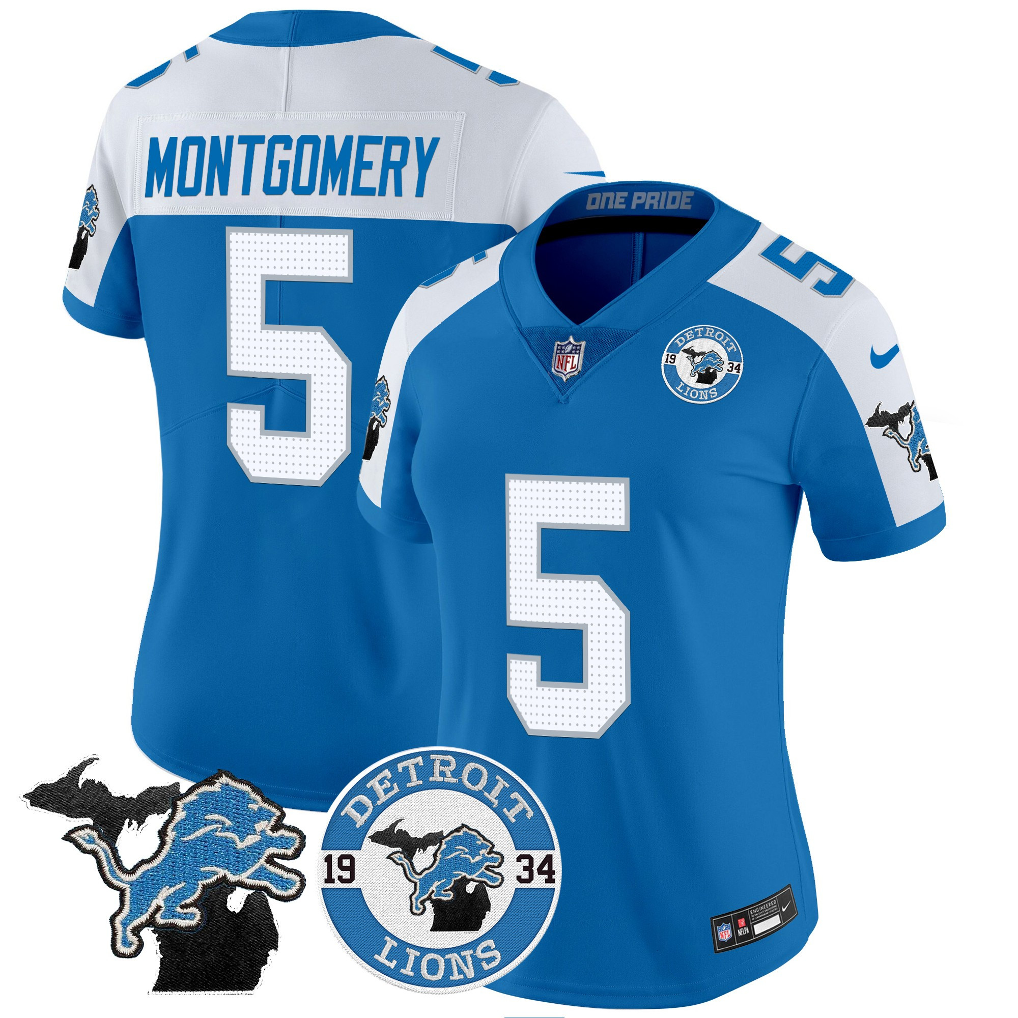 David Montgomery Women's Detroit Lions 2024 Vapor Limited Blue Alternate Jersey - All Stitched