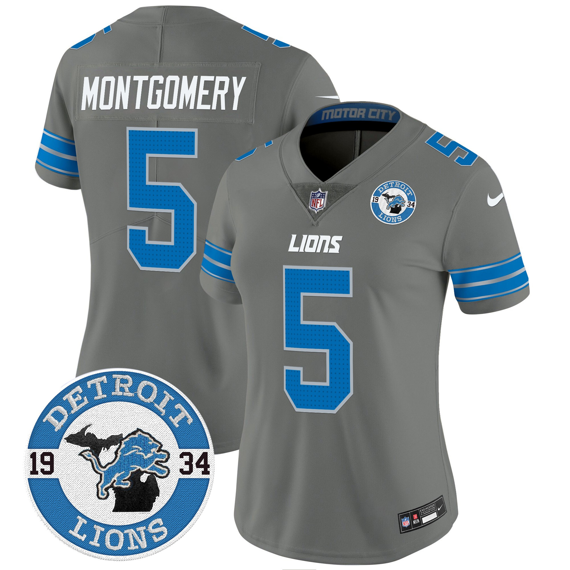 David Montgomery Women's Detroit Lions 2024 Vapor Limited Gray Jersey - All Stitched