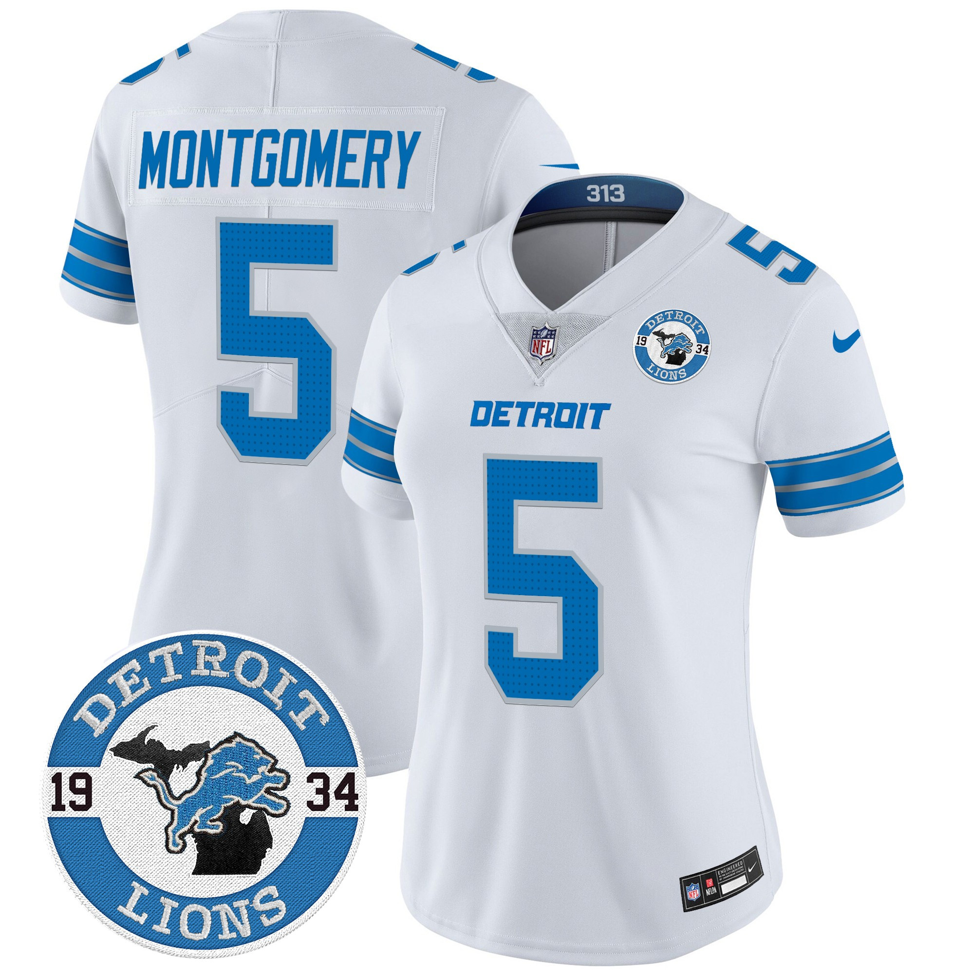 David Montgomery Women's Detroit Lions 2024 Vapor Limited White Jersey - All Stitched