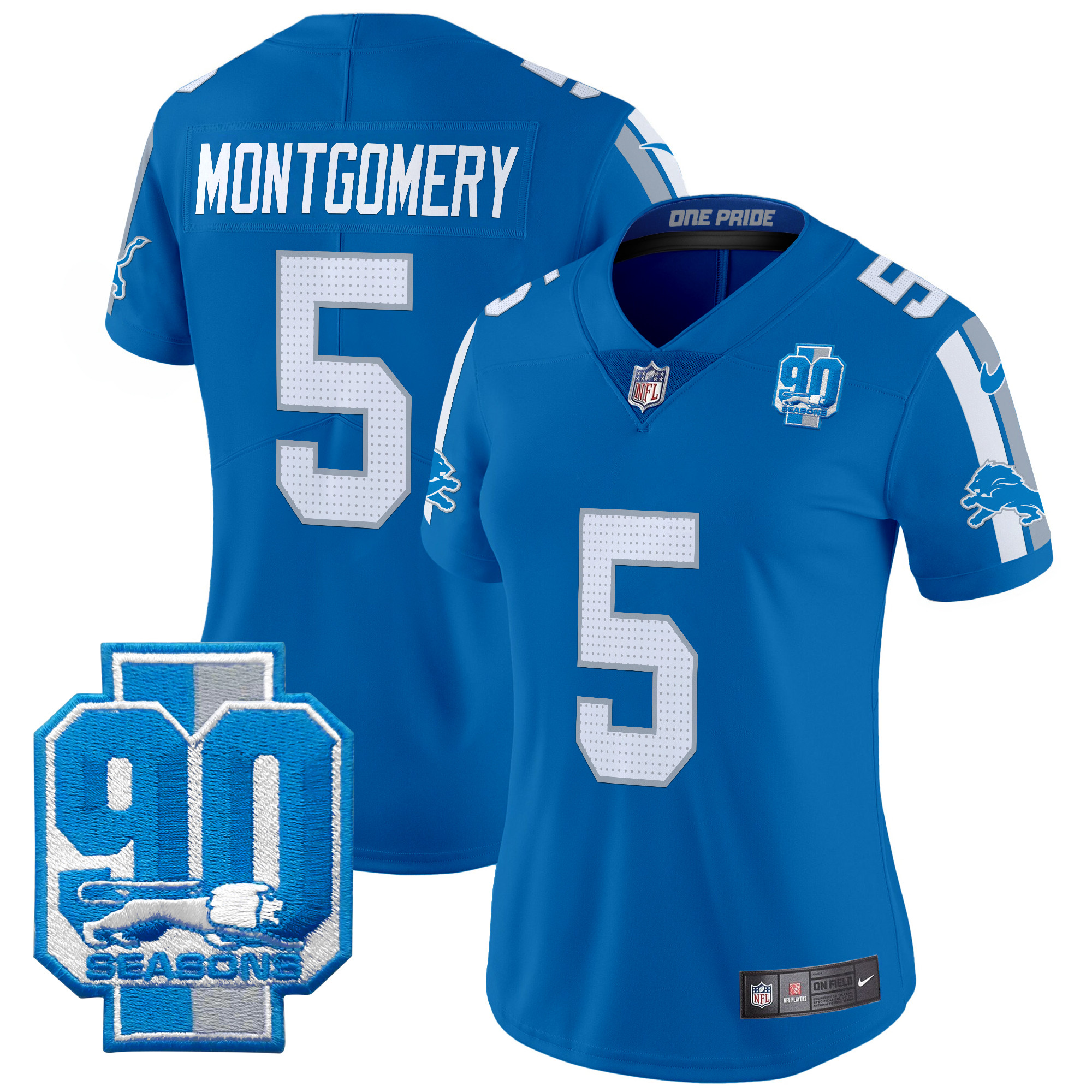 David Montgomery Women's Detroit Lions 90th Year Patch Vapor Limited Blue Jersey - All Stitched