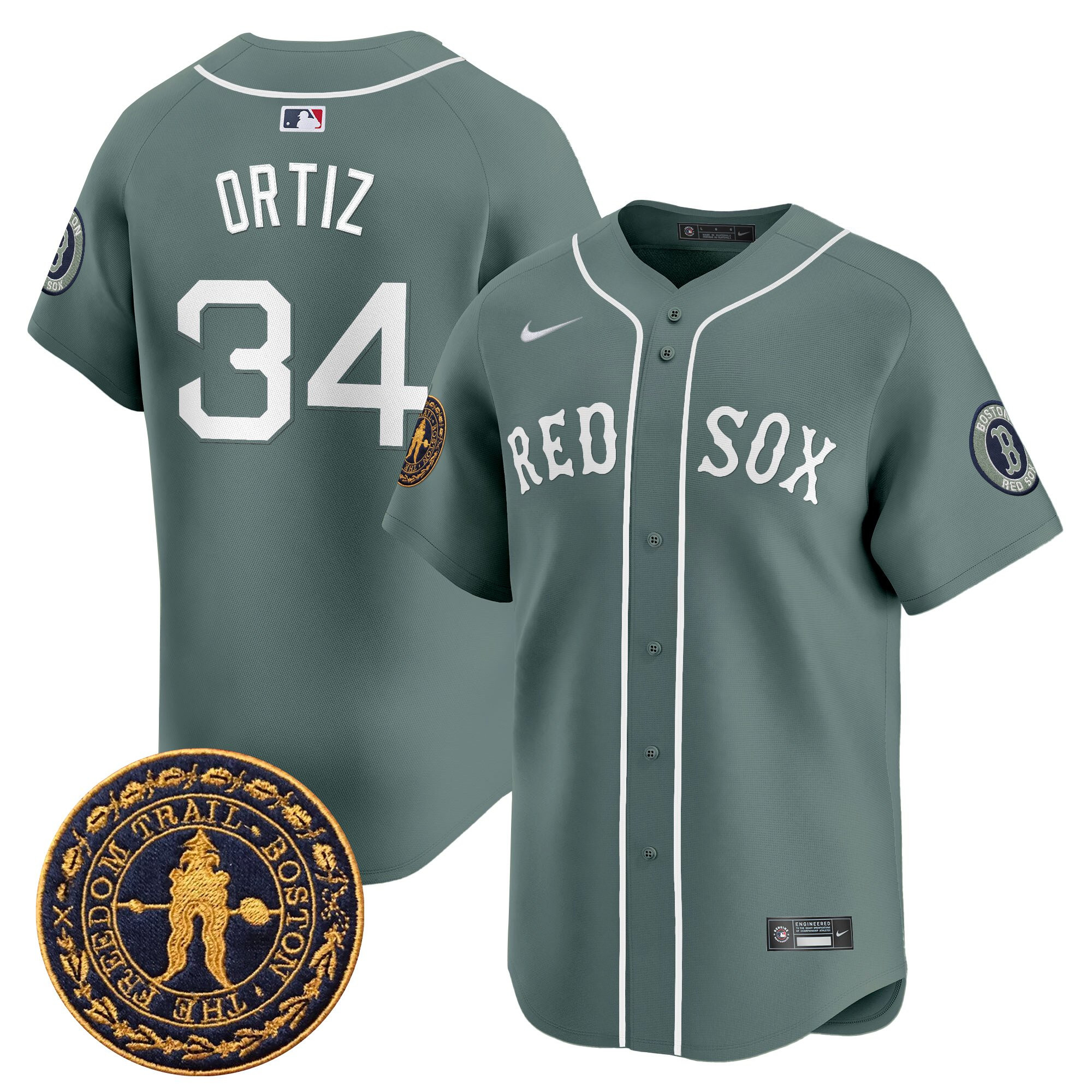 David Ortiz Men's Boston Red Sox Freedom Trail Patch Vapor Premier Limited Green Jersey - All Stitched