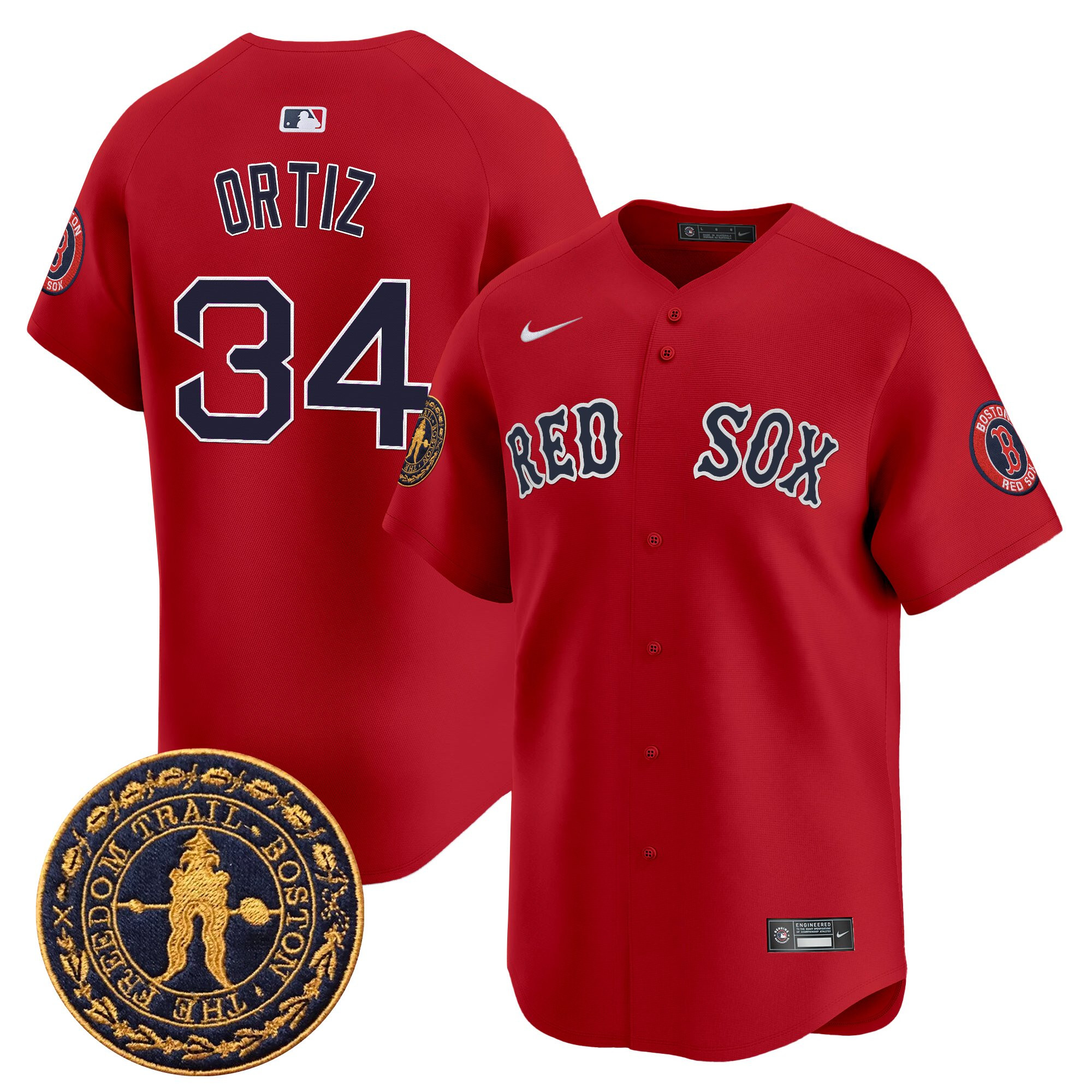 David Ortiz Men's Boston Red Sox Freedom Trail Patch Vapor Premier Limited Red Jersey - All Stitched