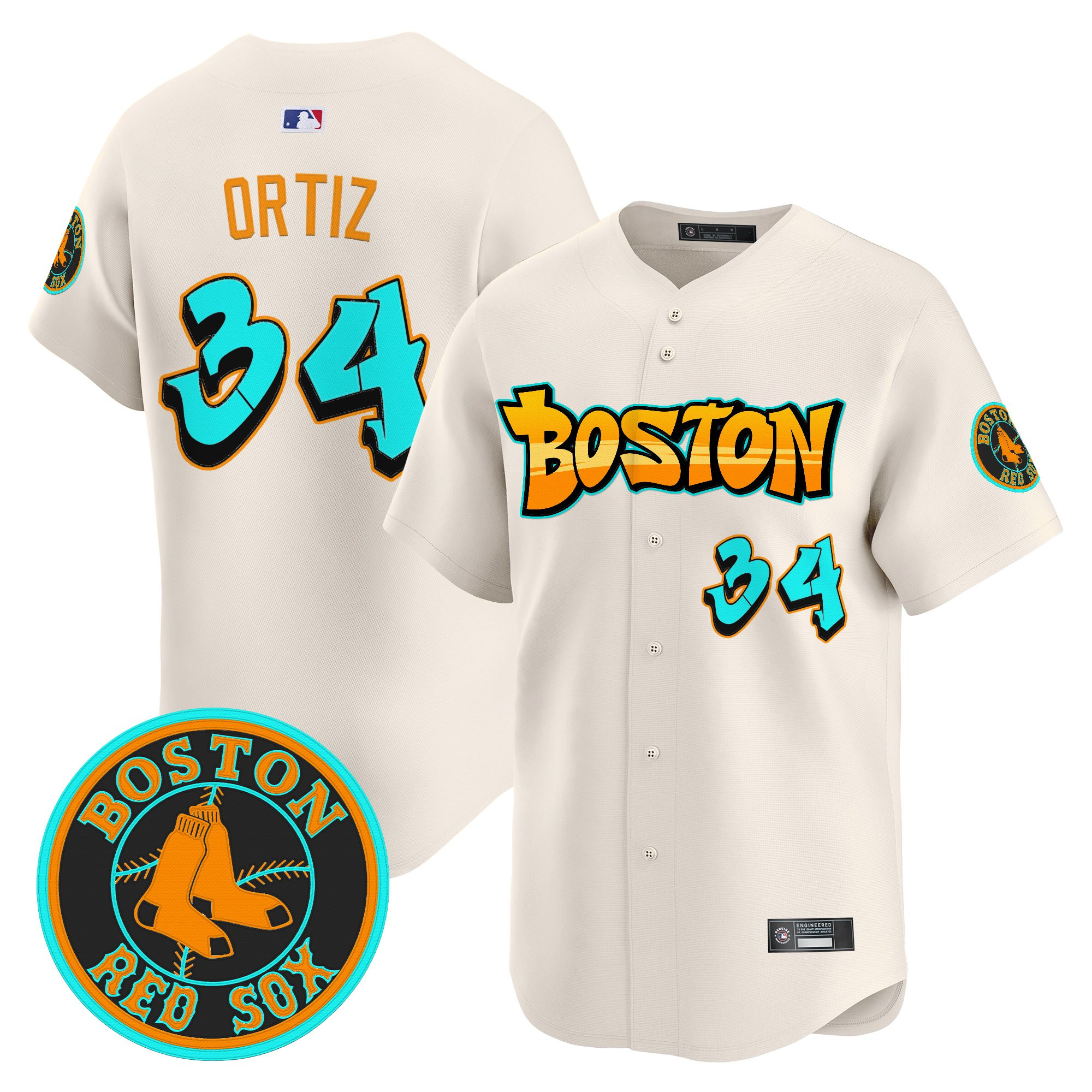 David Ortiz Men's Boston Red Sox 'Graffiti Streetstyle Edition' Vapor Premier Limited Cream Jersey - All Stitched