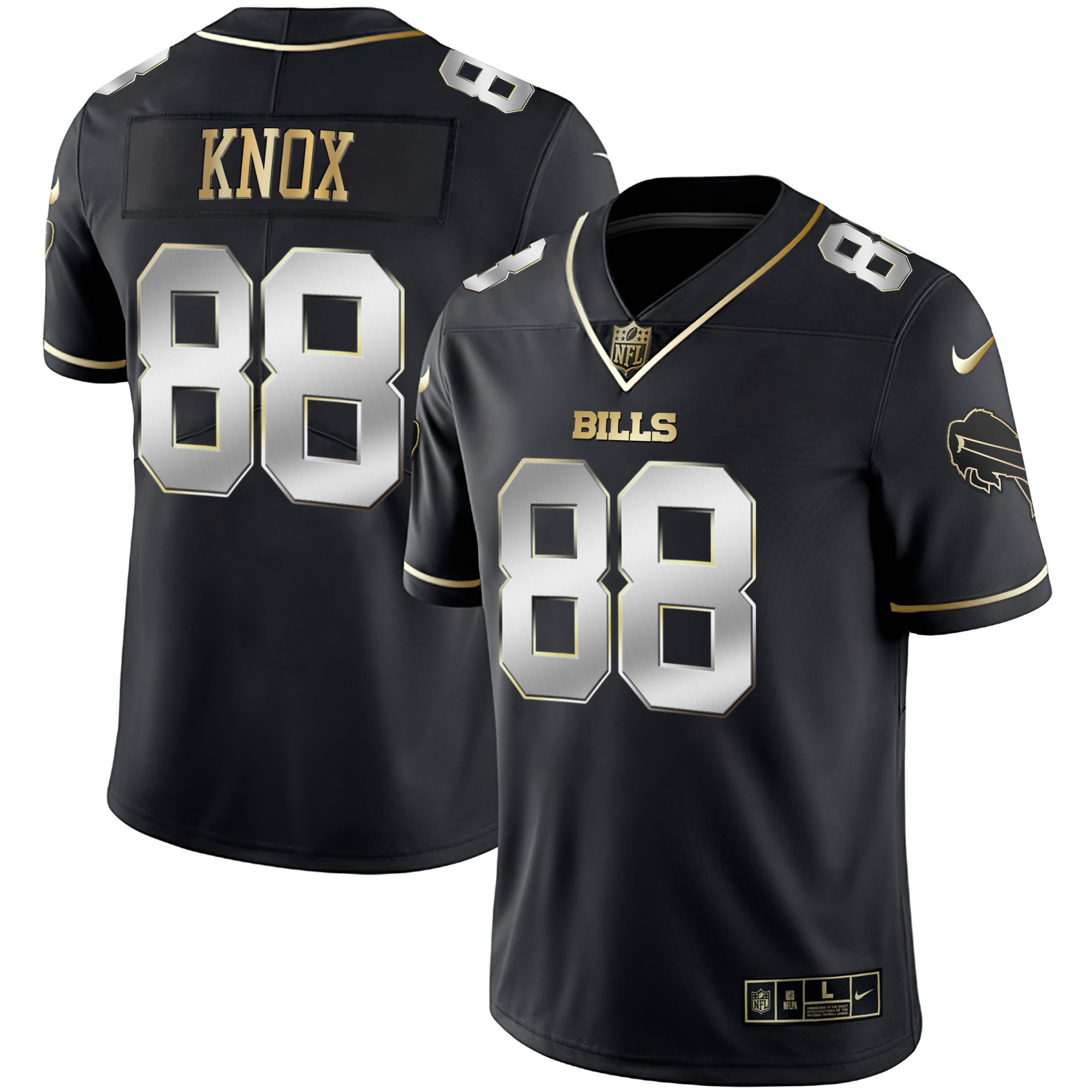 Dawson Knox Men's Buffalo Bills White Gold & Black Gold - All Stitched Black Limited Jersey - All Stitched