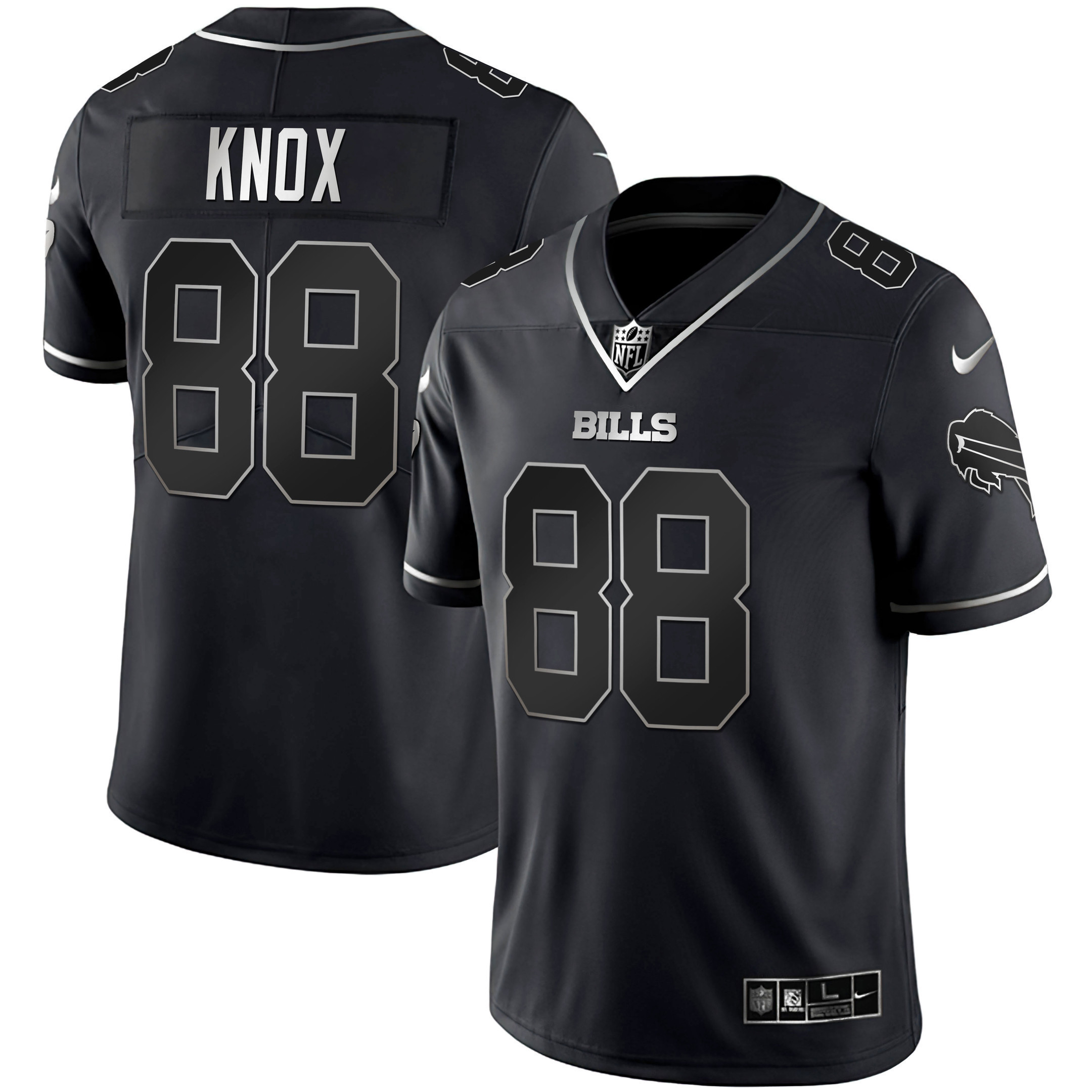 Dawson Knox Men's Buffalo Bills White Gold & Black Gold - All Stitched Black Silver Jersey - All Stitched