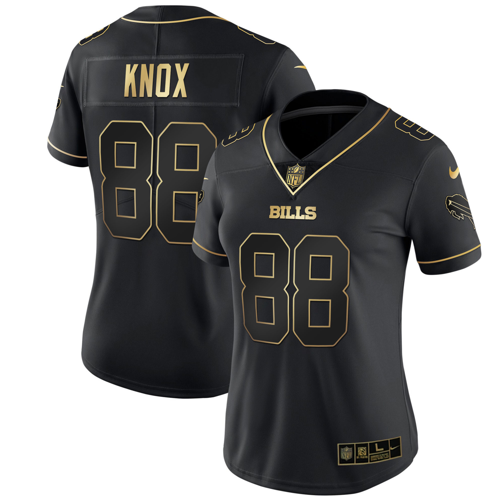 Dawson Knox Women's Buffalo Bills White Gold & Black Gold - All Stitched Black Gold Jersey - All Stitched