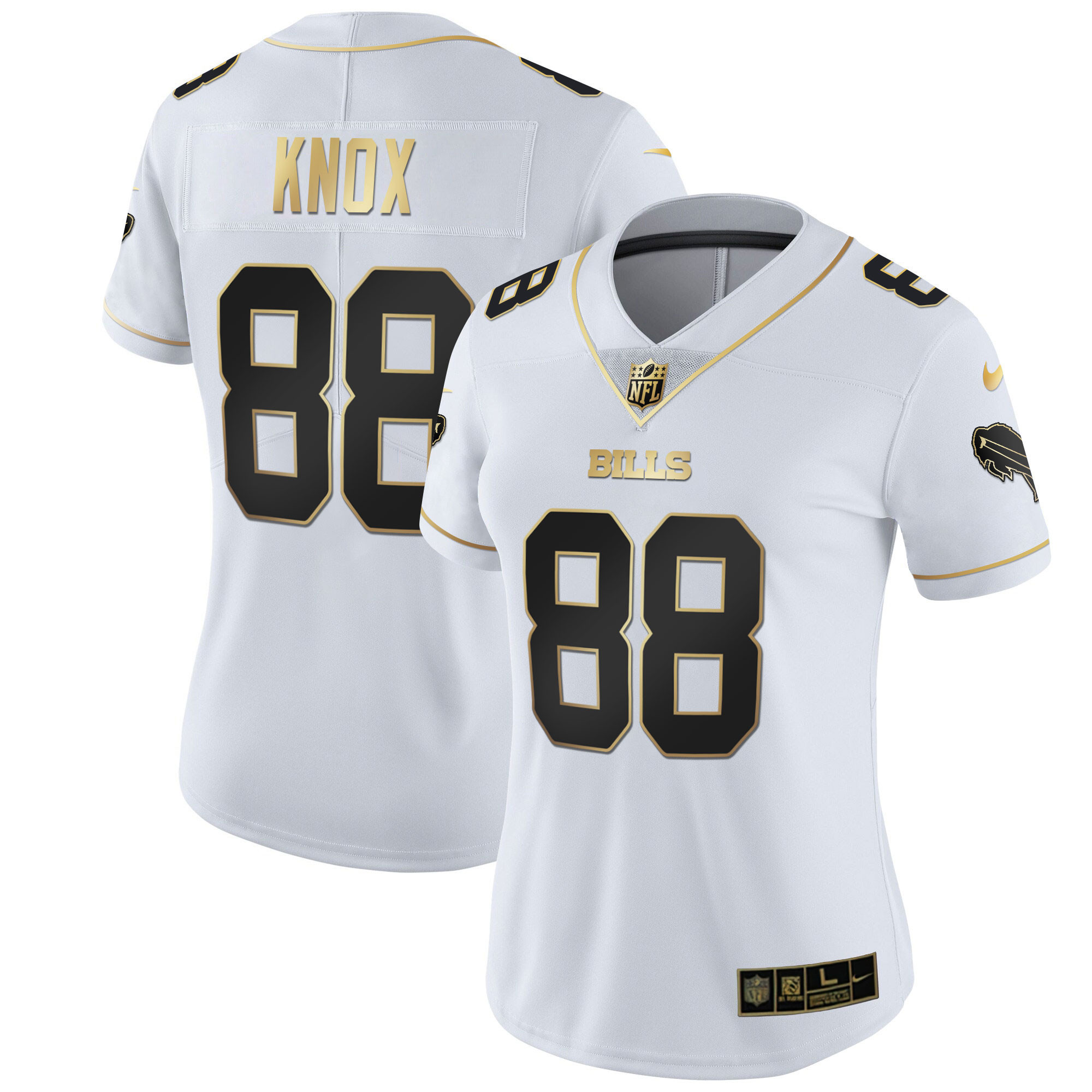 Dawson Knox Women's Buffalo Bills White Gold & Black Gold - All Stitched White Gold Jersey - All Stitched