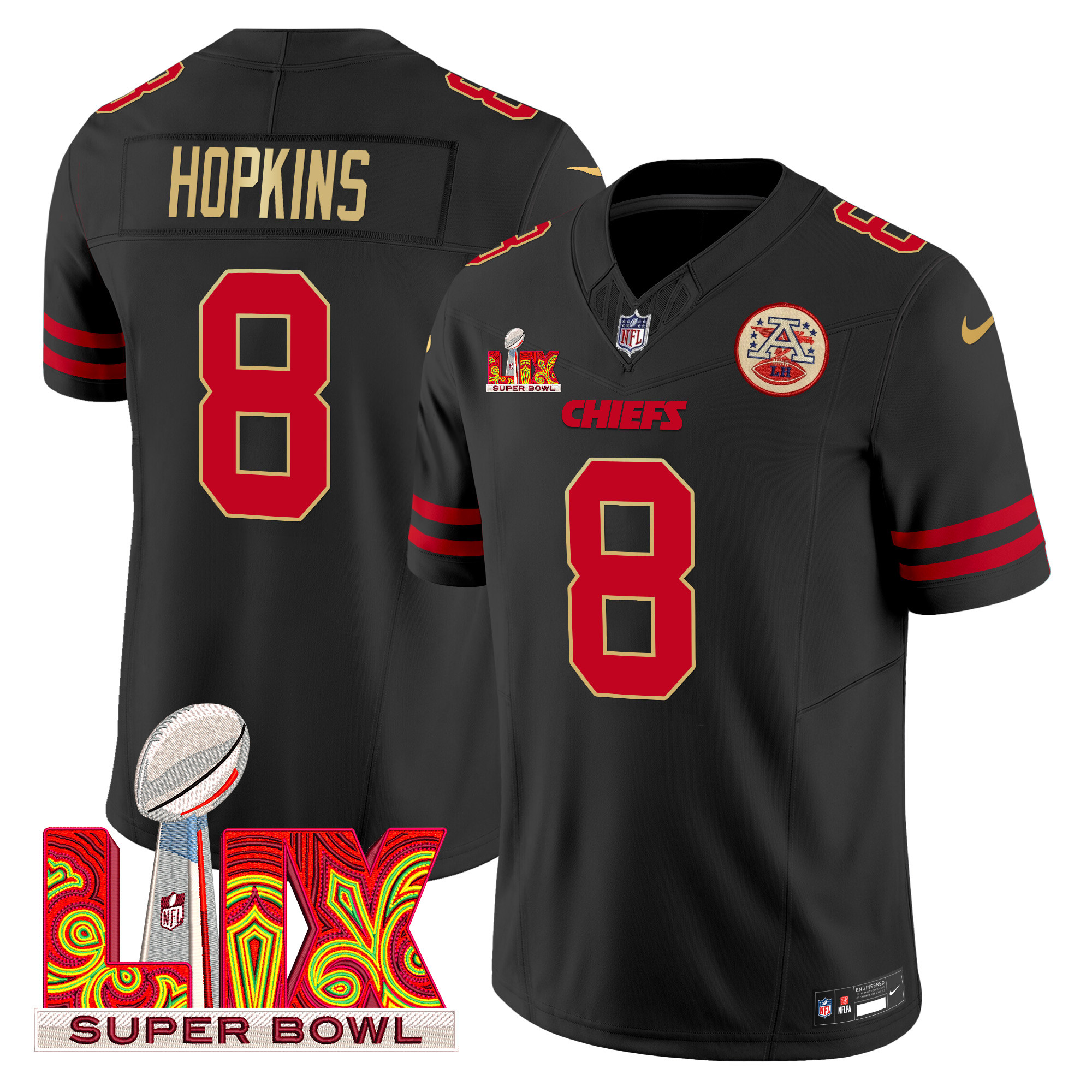 DeAndre Hopkins Men's Kansas City Chiefs Super Bowl LIX Patch Gold Trim Vapor Limited Black Jersey - All Stitched