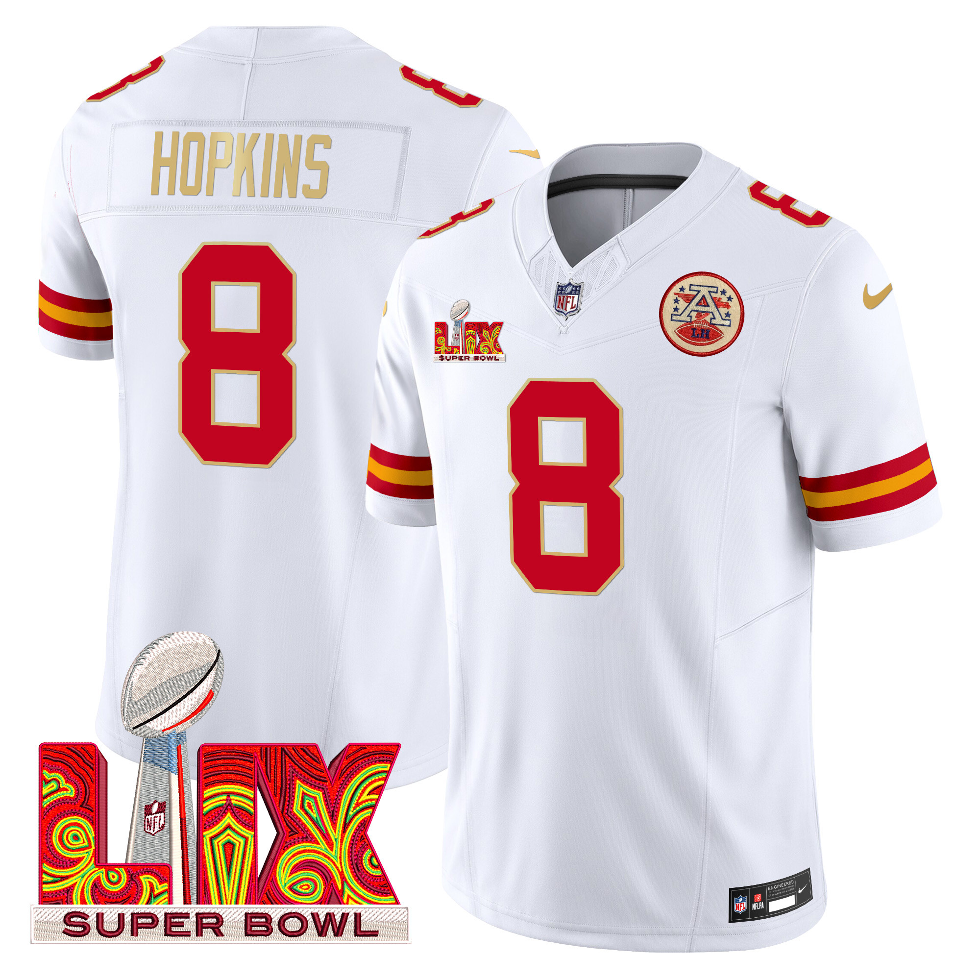 DeAndre Hopkins Men's Kansas City Chiefs Super Bowl LIX Patch Gold Trim Vapor Limited White Jersey - All Stitched