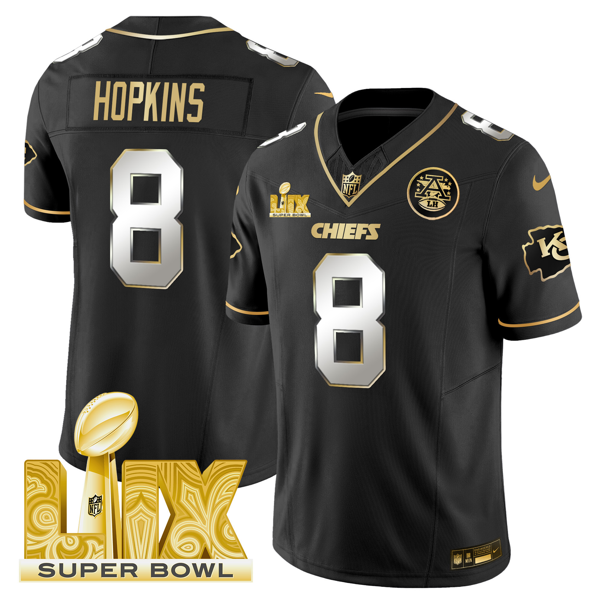 DeAndre Hopkins Men's Kansas City Chiefs Super Bowl LIX Patch Gold Vapor Limited Black Limited Jersey - All Stitched