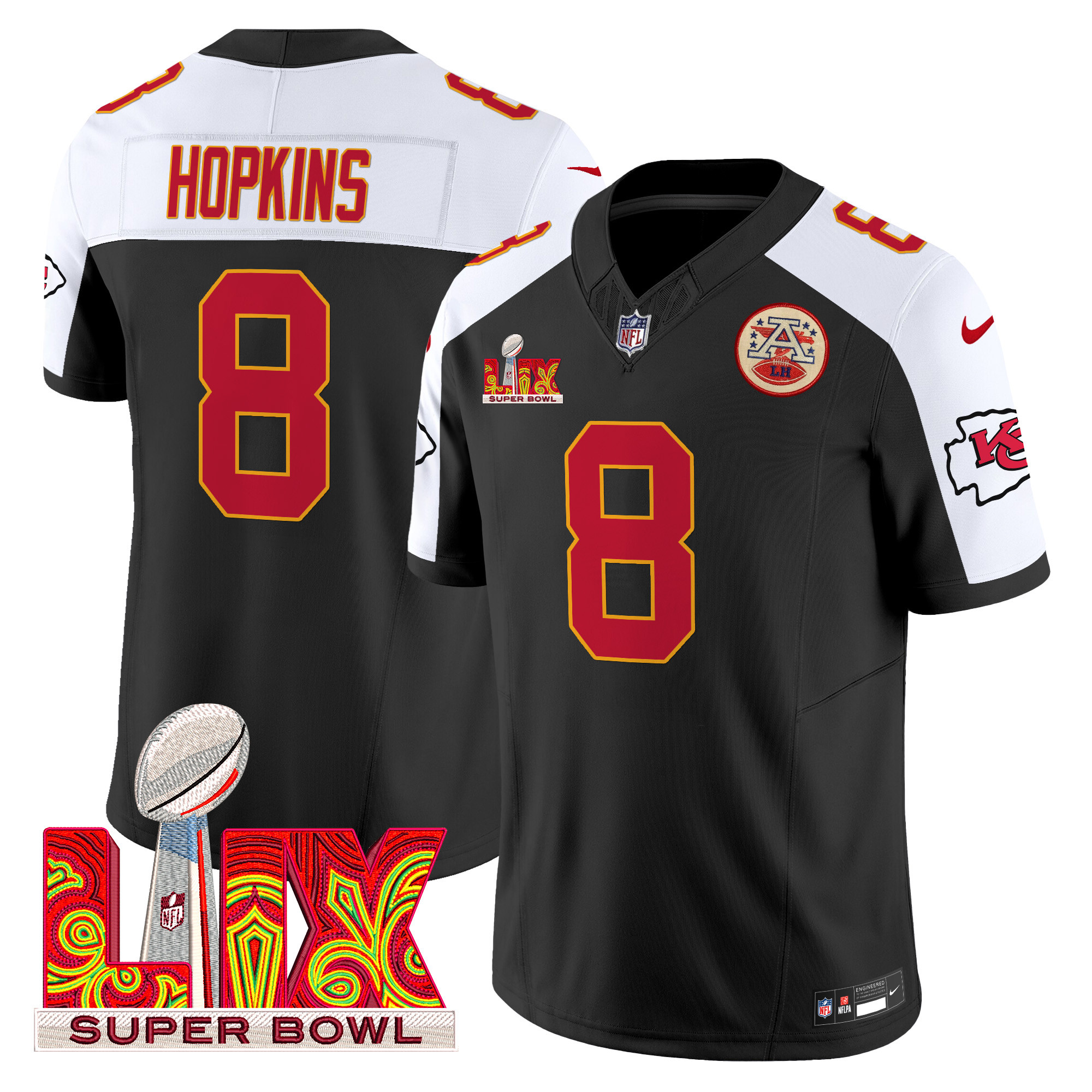 DeAndre Hopkins Men's Kansas City Chiefs Super Bowl LIX Patch Vapor Limited Black Alternate Jersey - All Stitched