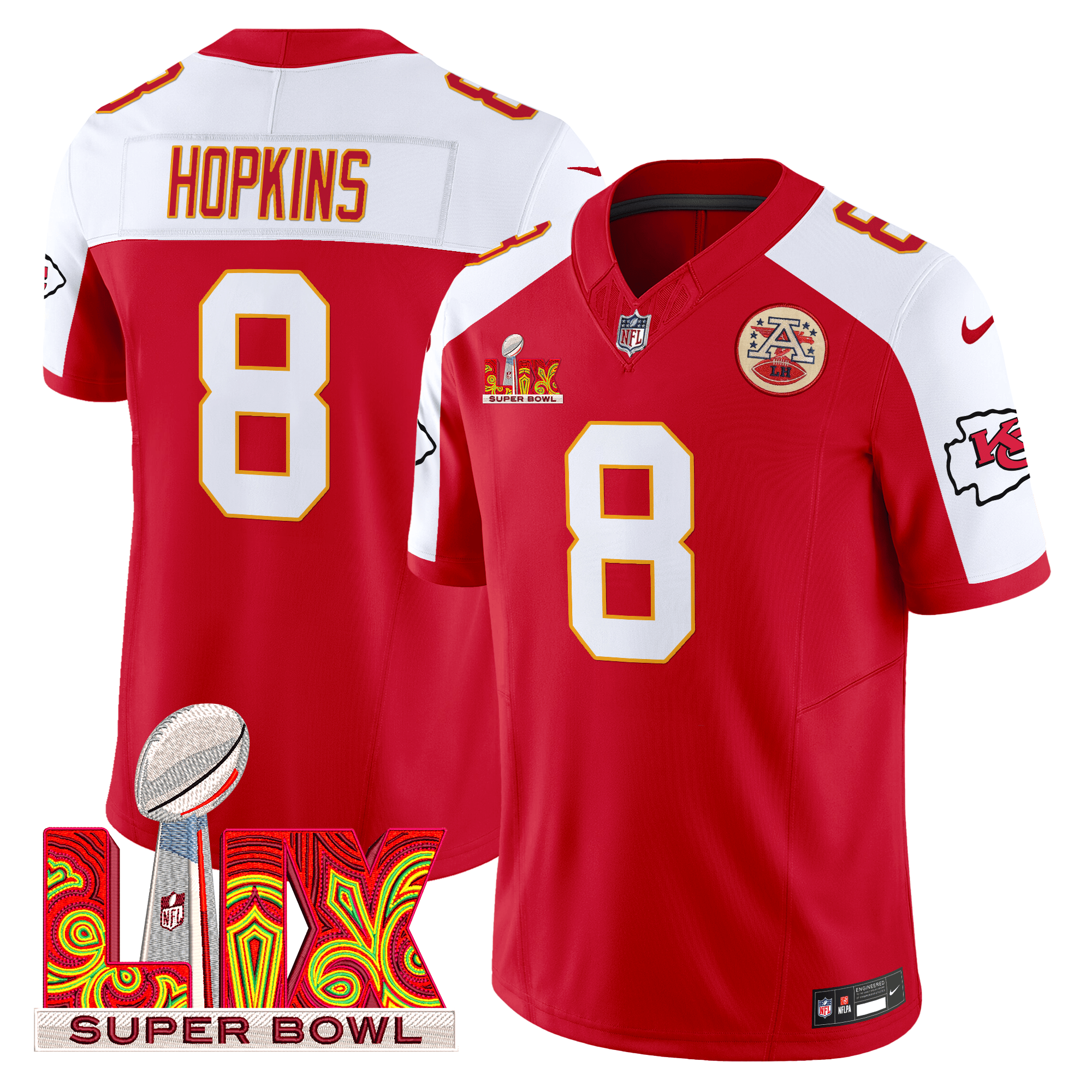DeAndre Hopkins Men's Kansas City Chiefs Super Bowl LIX Patch Vapor Limited Red Alternate Jersey - All Stitched