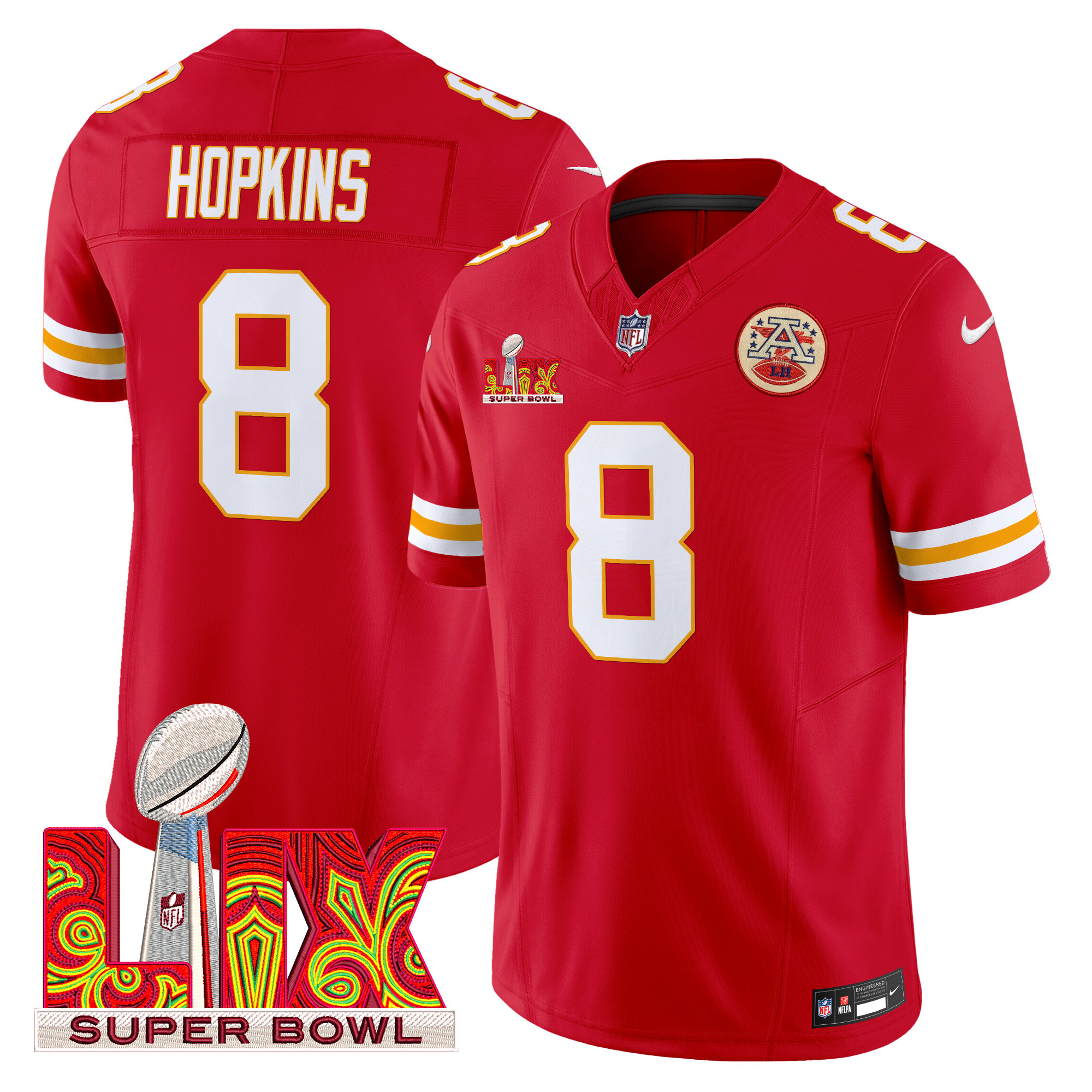DeAndre Hopkins Men's Kansas City Chiefs Super Bowl LIX Patch Vapor Limited Red Jersey - All Stitched