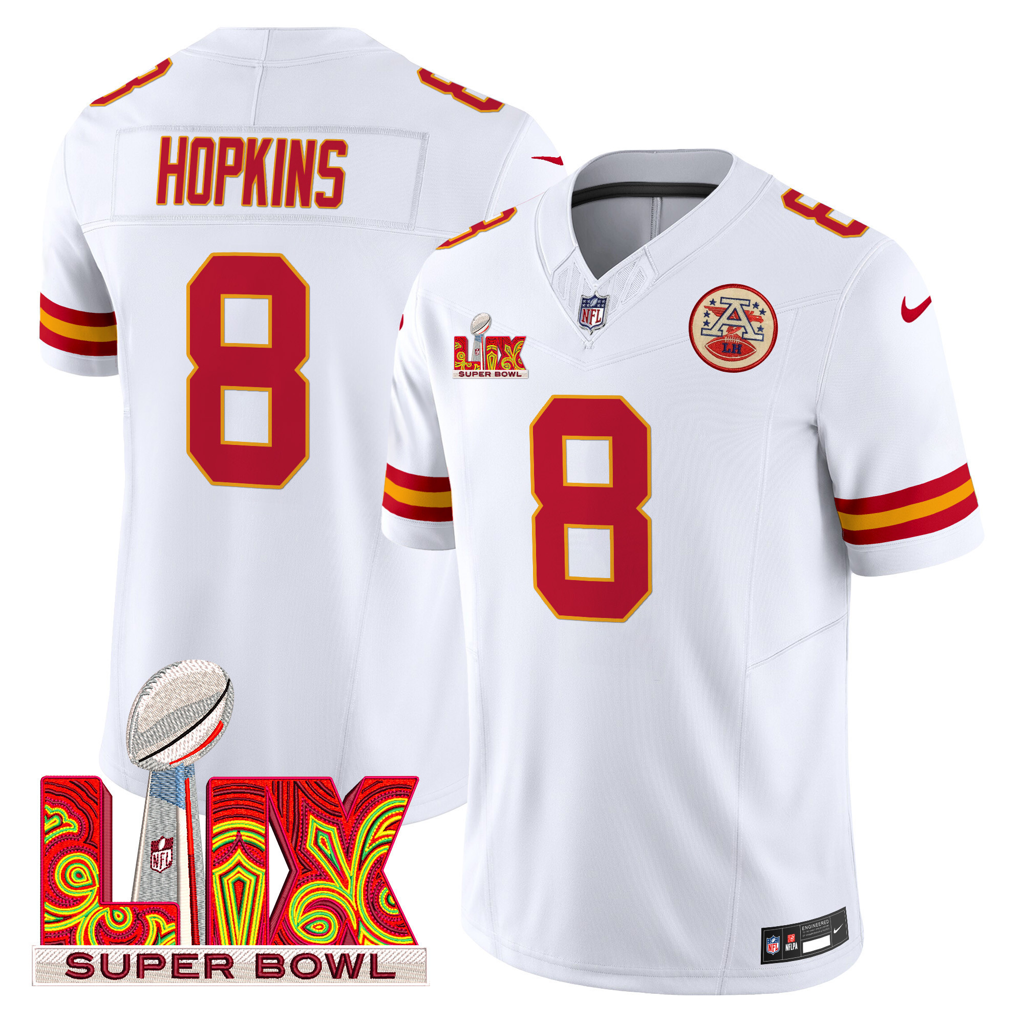 DeAndre Hopkins Men's Kansas City Chiefs Super Bowl LIX Patch Vapor Limited White Jersey - All Stitched