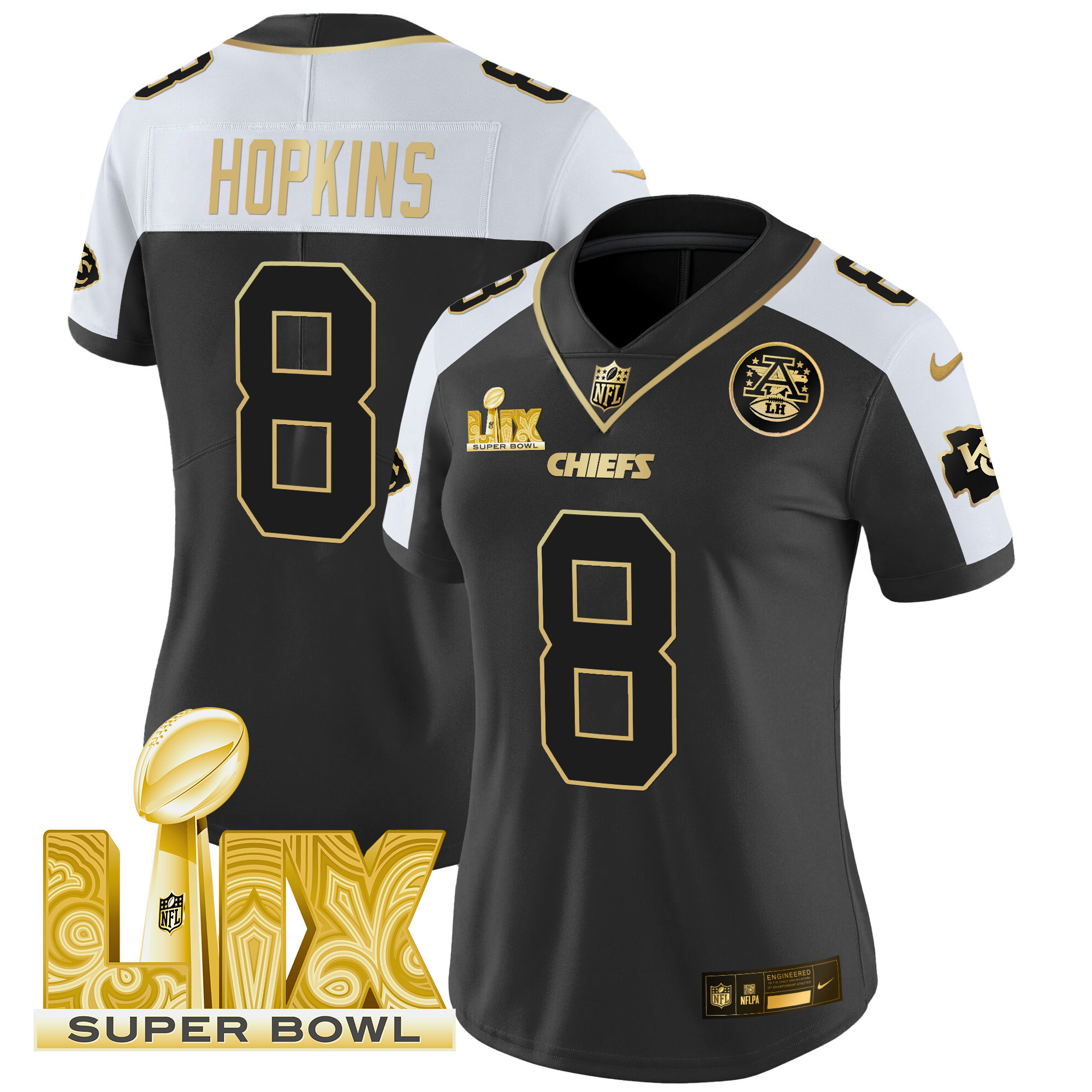 DeAndre Hopkins Women's Kansas City Chiefs Super Bowl LIX Patch Gold Vapor Limited Alternate Jersey - All Stitched