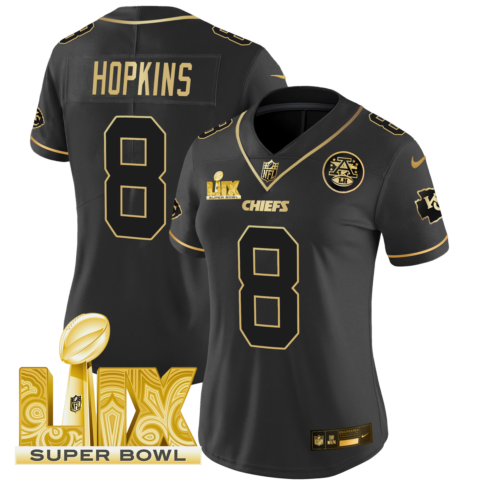 DeAndre Hopkins Women's Kansas City Chiefs Super Bowl LIX Patch Gold Vapor Limited Black Gold Jersey - All Stitched