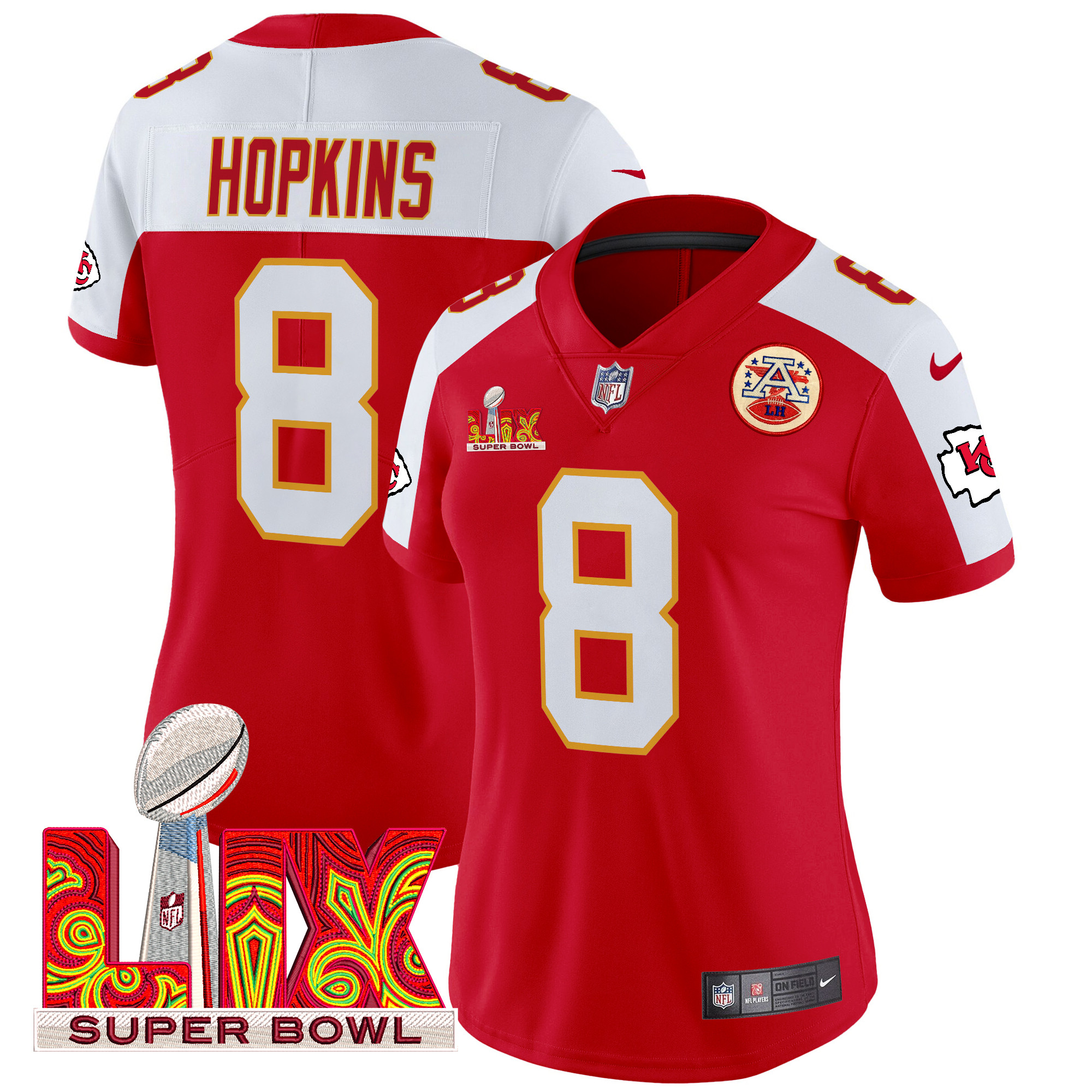 DeAndre Hopkins Women's Kansas City Chiefs Super Bowl LIX Patch Vapor Limited Red Alternate Jersey - All Stitched