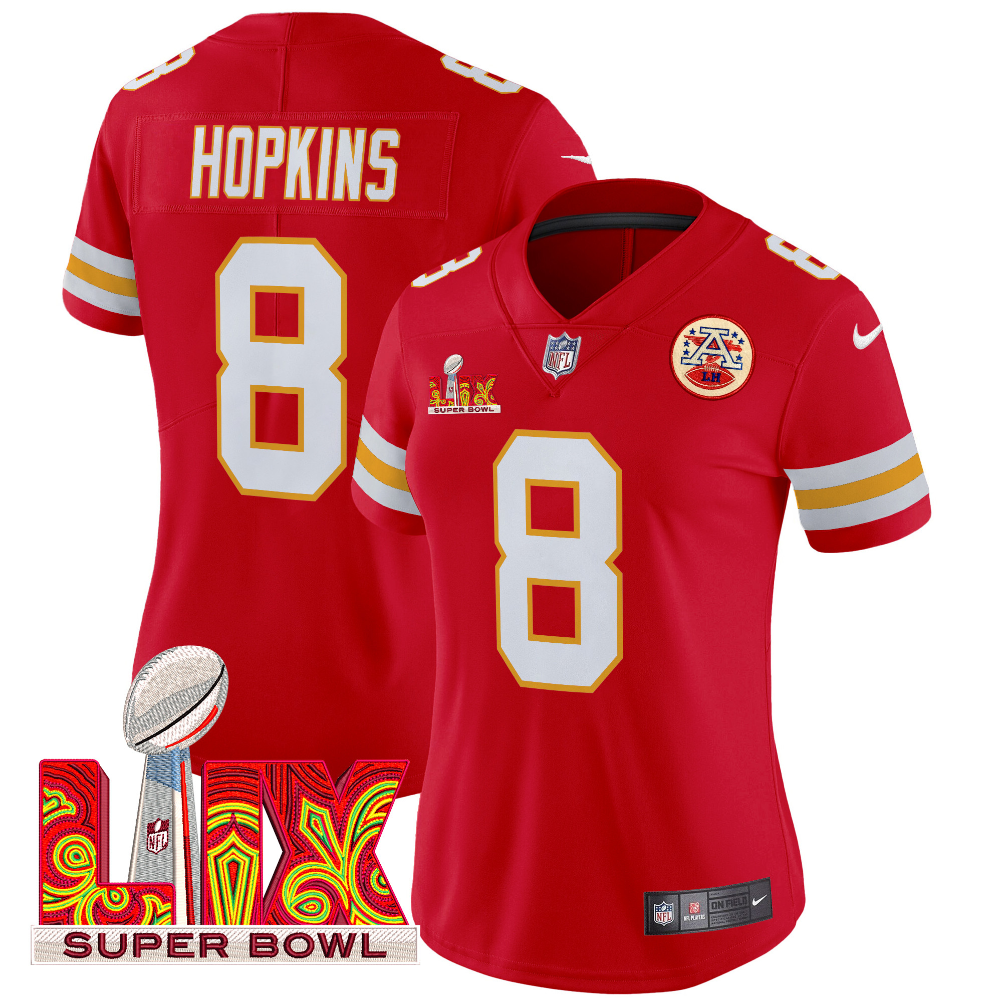 DeAndre Hopkins Women's Kansas City Chiefs Super Bowl LIX Patch Vapor Limited Red Jersey - All Stitched