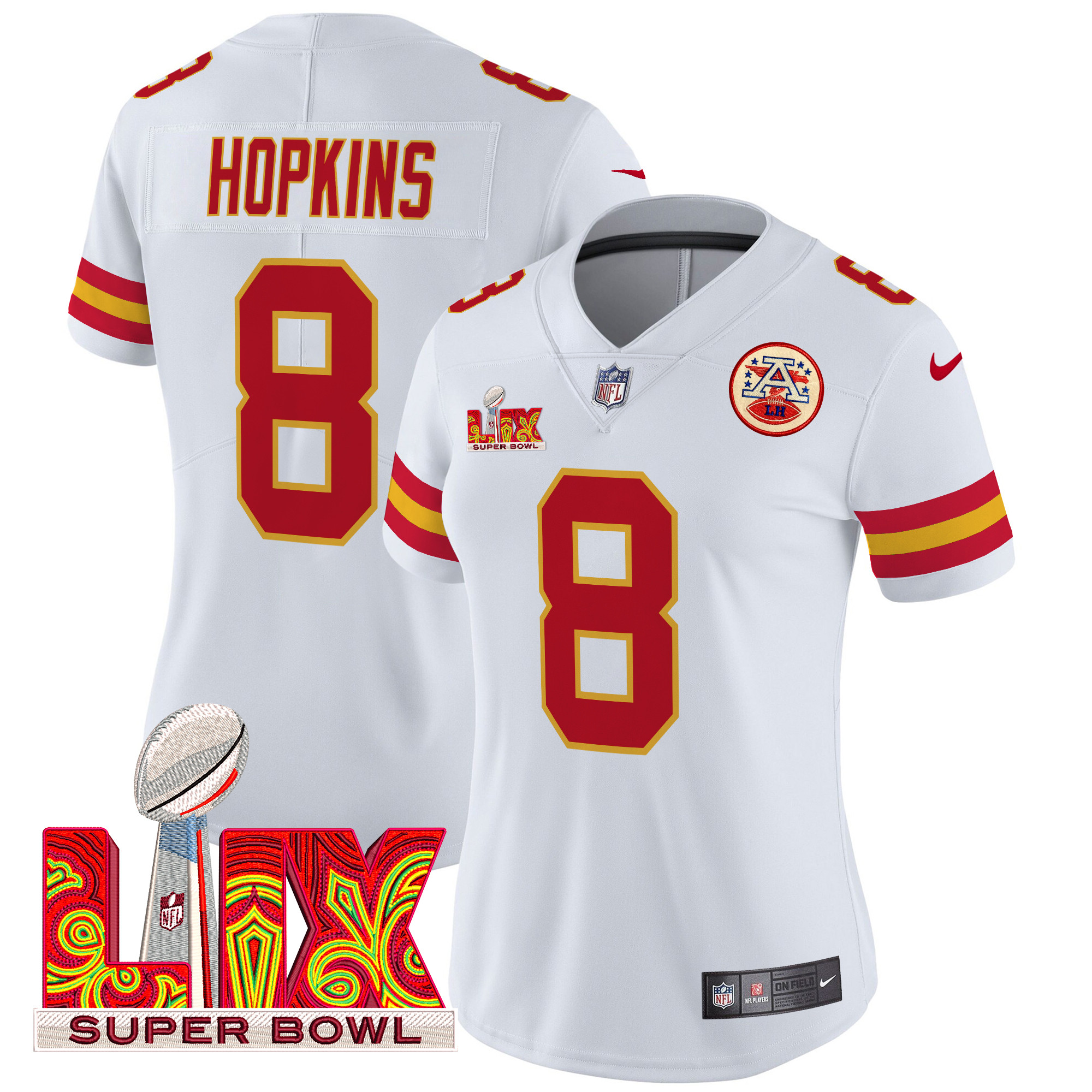 DeAndre Hopkins Women's Kansas City Chiefs Super Bowl LIX Patch Vapor Limited White Jersey - All Stitched