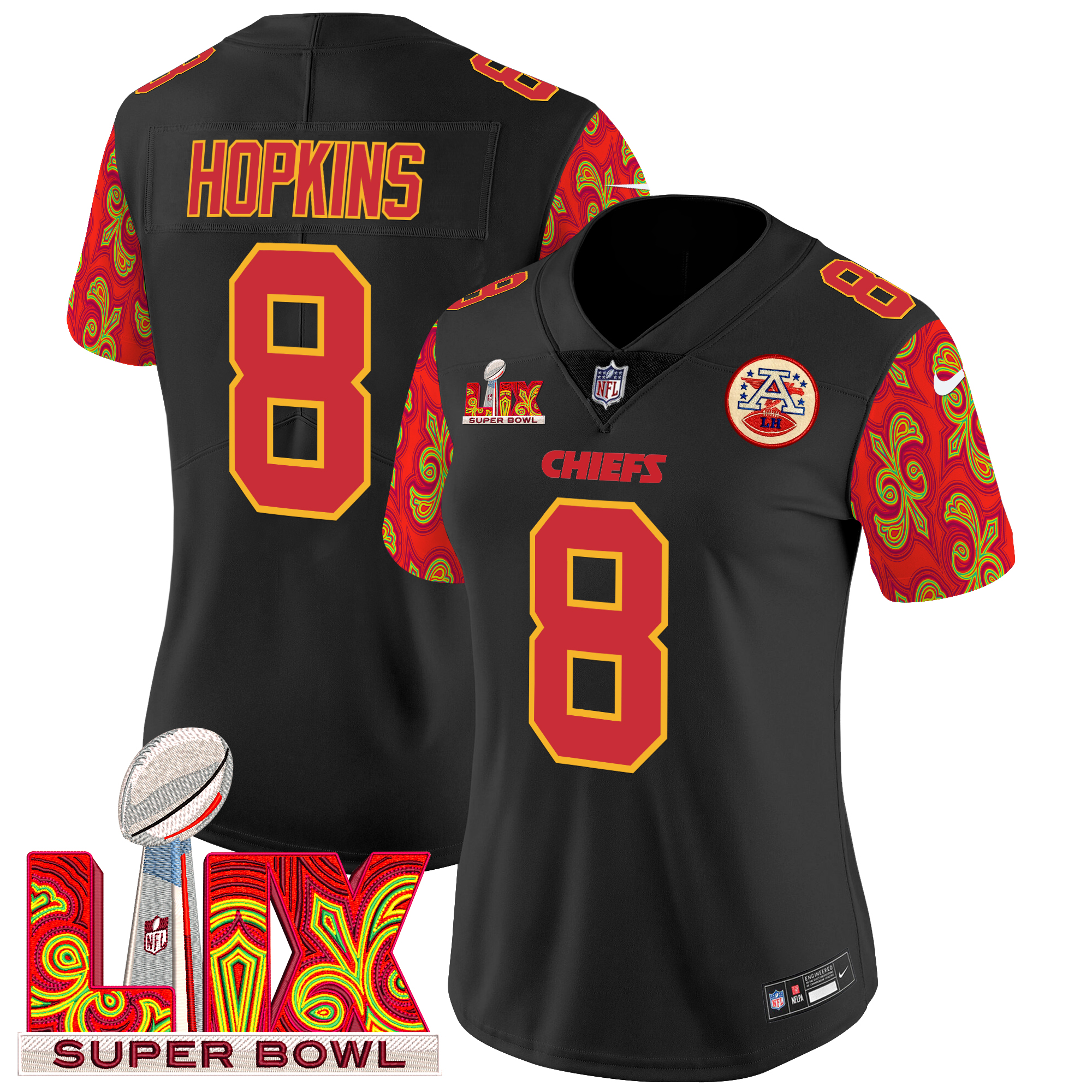DeAndre Hopkins Women's Kansas City Chiefs Super Bowl LIX Style Vapor Limited Black Jersey - All Stitched