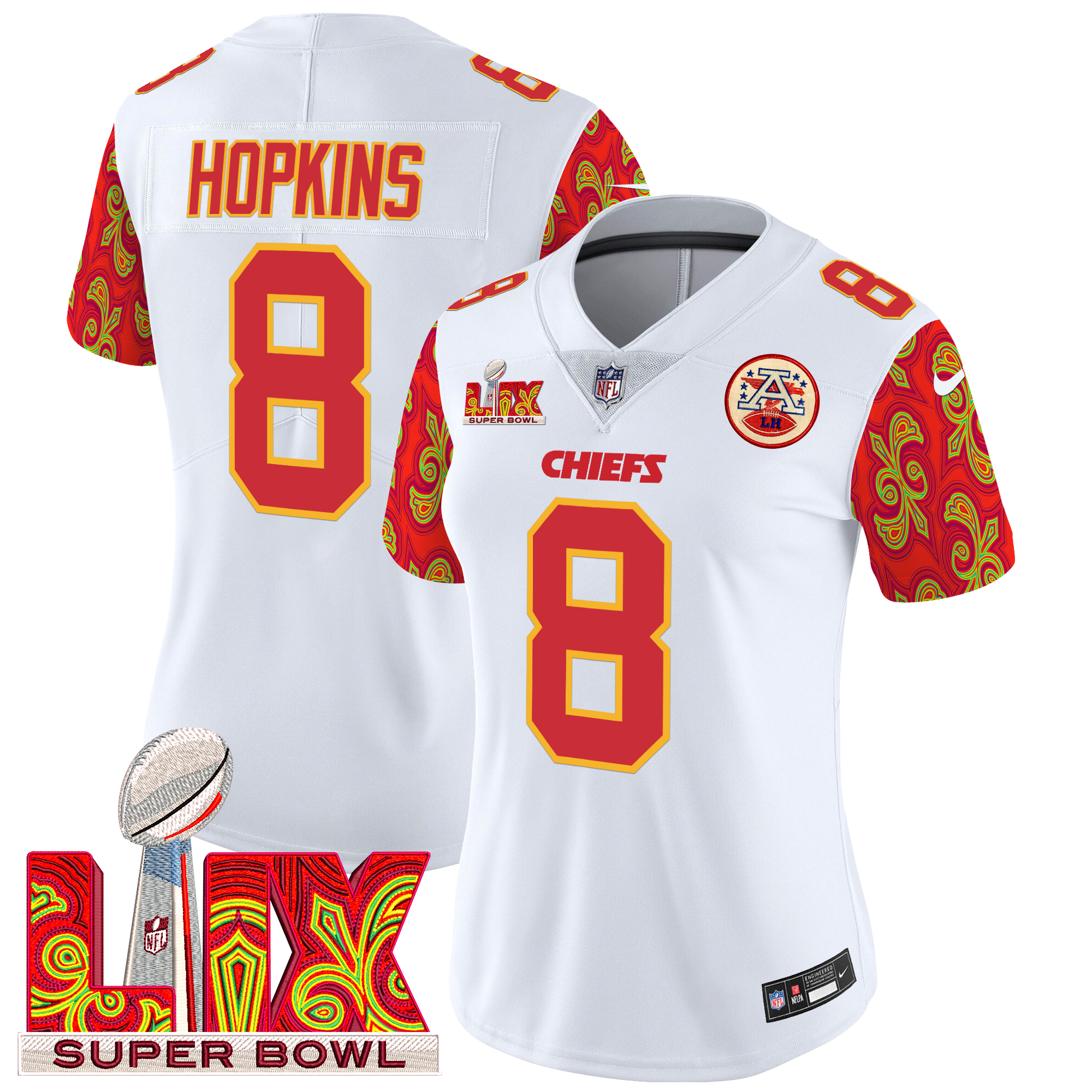 DeAndre Hopkins Women's Kansas City Chiefs Super Bowl LIX Style Vapor Limited White Jersey - All Stitched