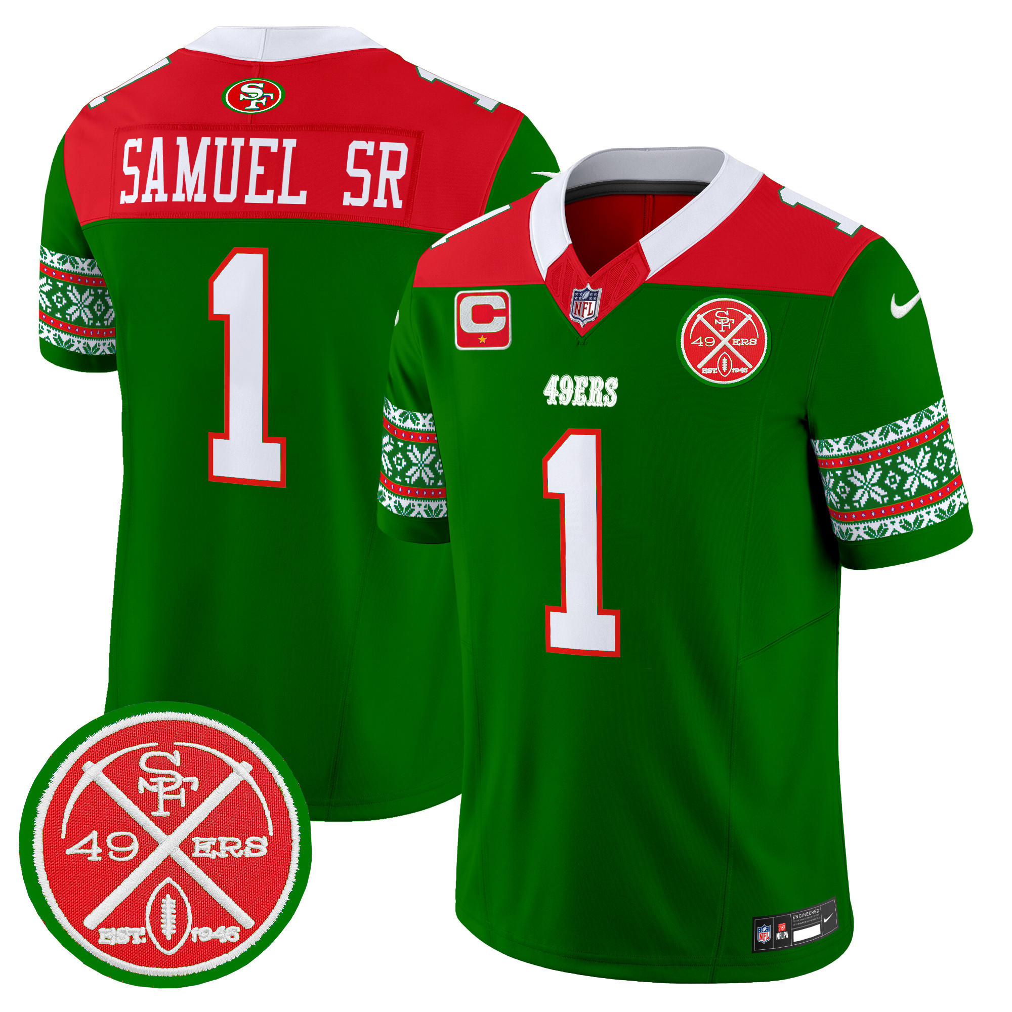 Deebo Samuel Men's San Francisco 49ers 2024 Christmas Vapor Limited Green Jersey - All Stitched