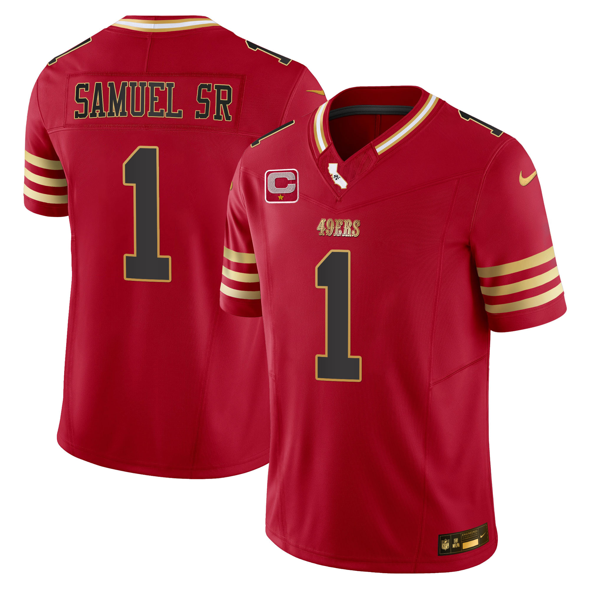 Deebo Samuel Men's San Francisco 49ers 2024 Gold Vapor Black Scarlet Jersey - All Stitched