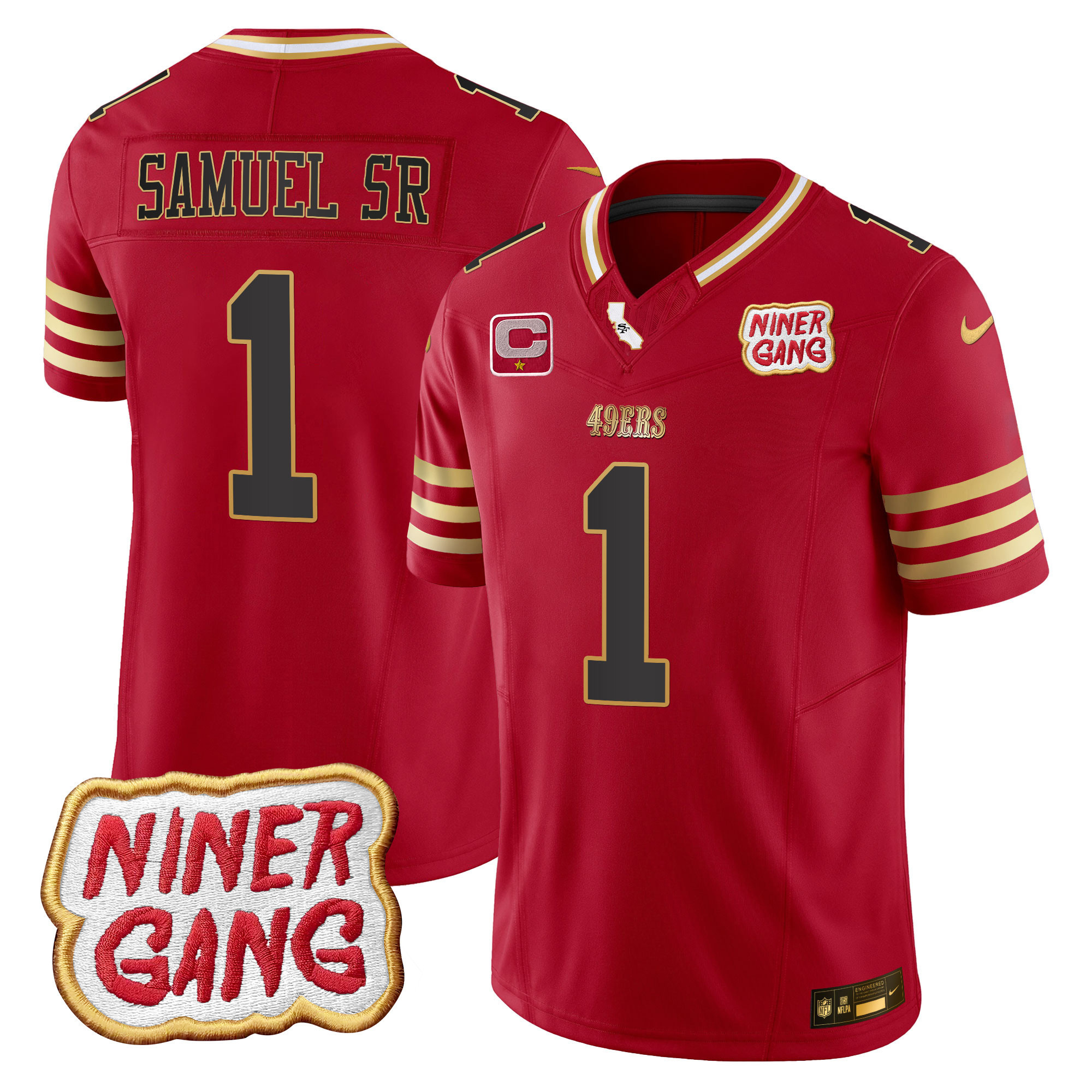 Deebo Samuel Men's San Francisco 49ers 2024 Niner Gang Patch Vapor Black Scarlet Jersey - All Stitched