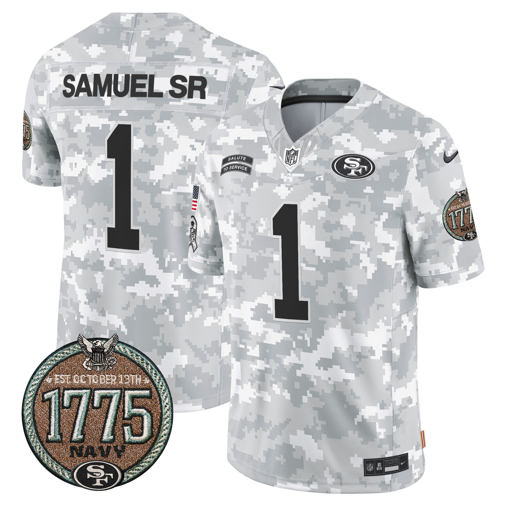 Deebo Samuel Men's San Francisco 49ers 2024 Salute to Service Establishment Year Patch Vapor Limited Navy Jersey - All Stitched
