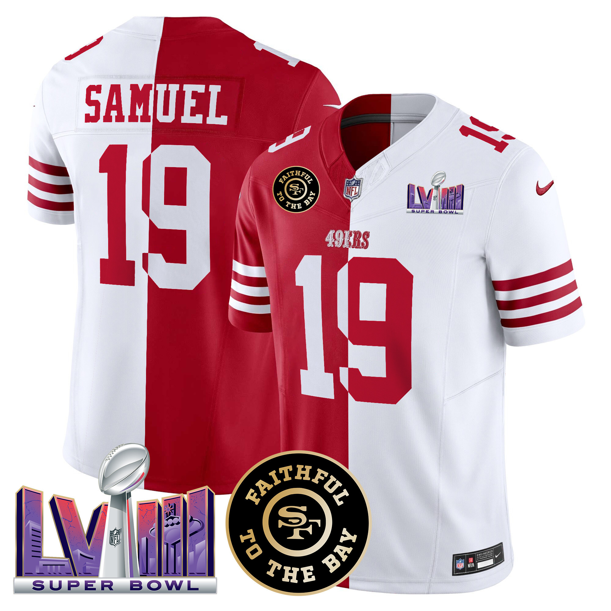 Deebo Samuel Men's San Francisco 49ers  Faithful & Super Bowl LVIII Patch Vapor Split Jersey - All Stitched