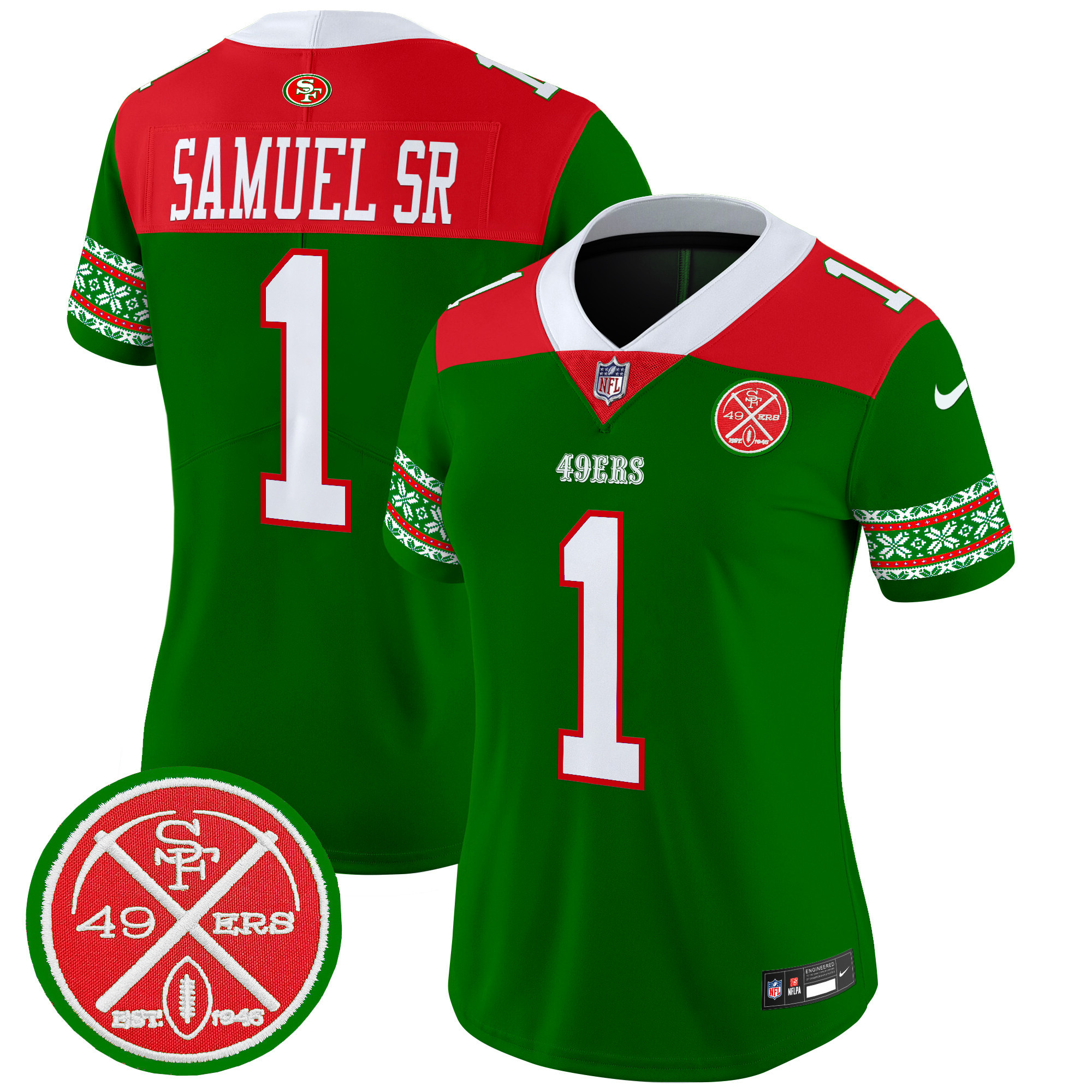 Deebo Samuel Women's San Francisco 49ers 2024 Christmas Vapor Limited Green Jersey - All Stitched