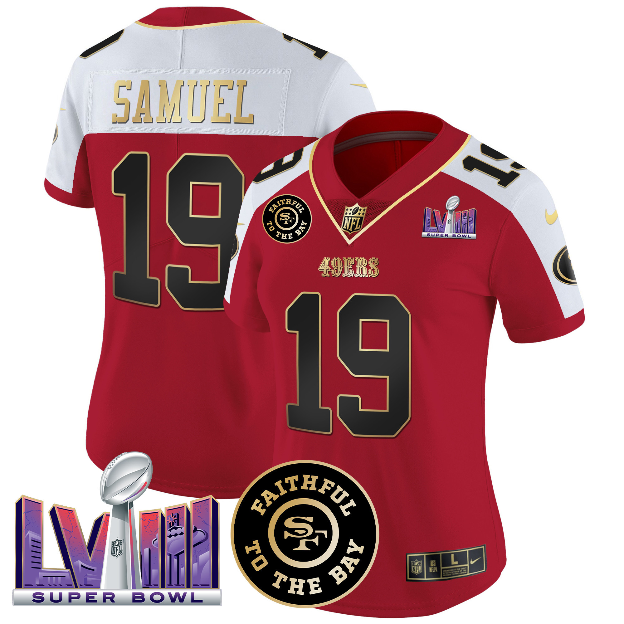 Deebo Samuel Women's San Francisco 49ers  Faithful & Super Bowl LVIII Patch Vapor Alternate Jersey - All Stitched
