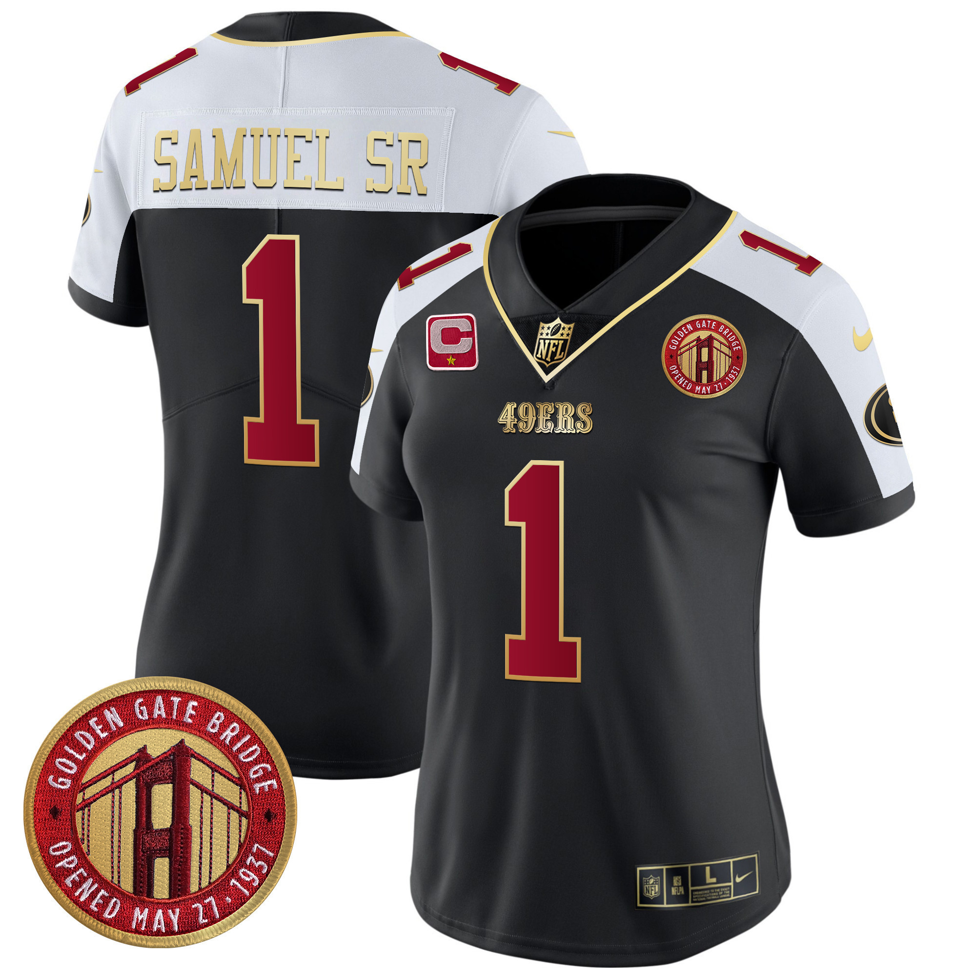 Deebo Samuel Women's San Francisco 49ers Golden Gate Bridge Patch Vapor Limited Black Alternate Jersey - All Stitched