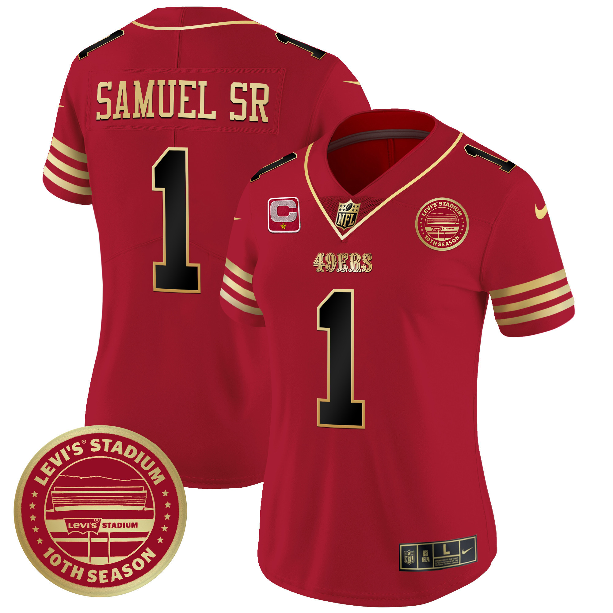 Deebo Samuel Women's San Francisco 49ers Levi'S Stadium 10th Season Patch Vapor Limited Black Scarlet Jersey - All Stitched