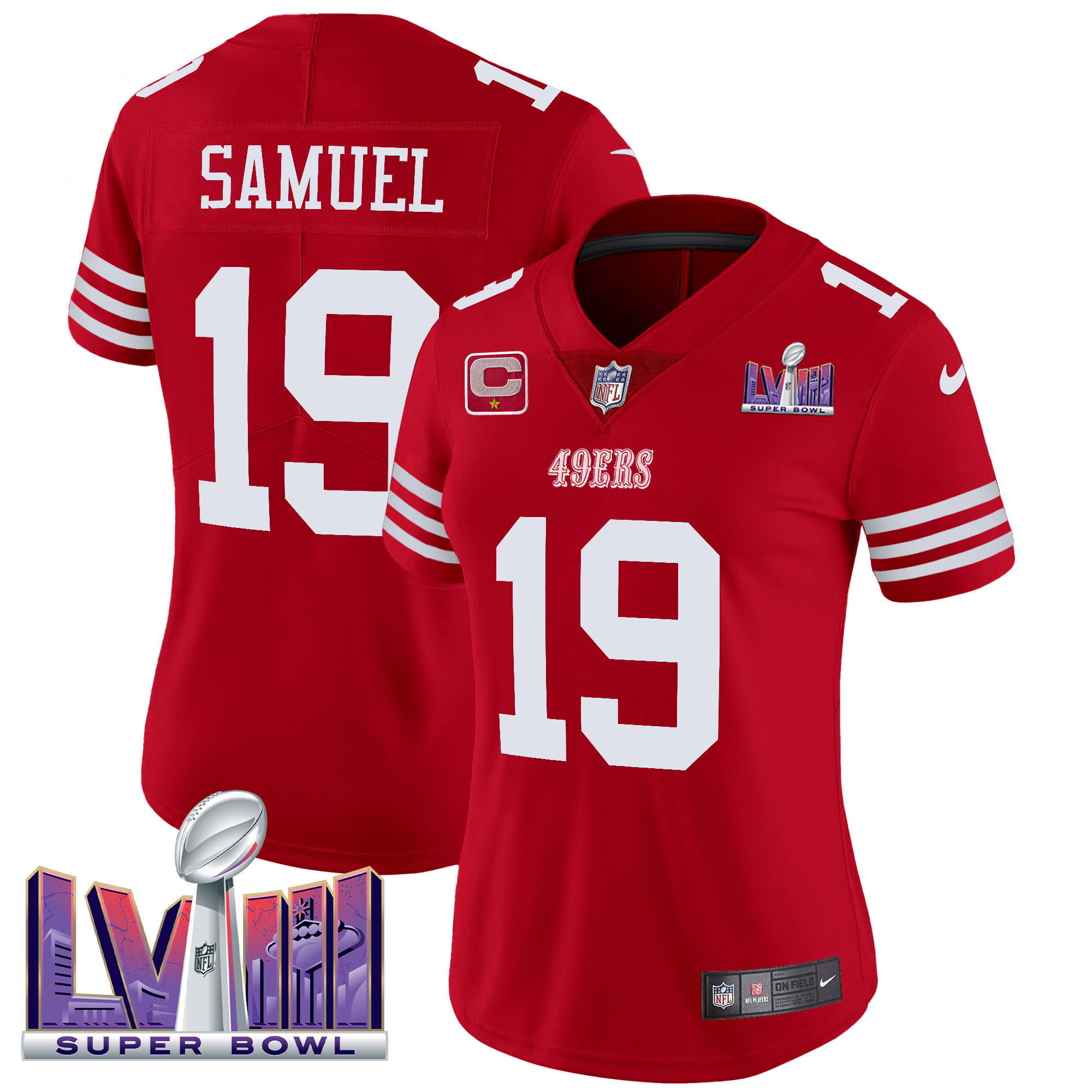 Deebo Samuel Women's San Francisco 49ers Super Bowl LVIII Patch Vapor Limited Red Jersey - All Stitched