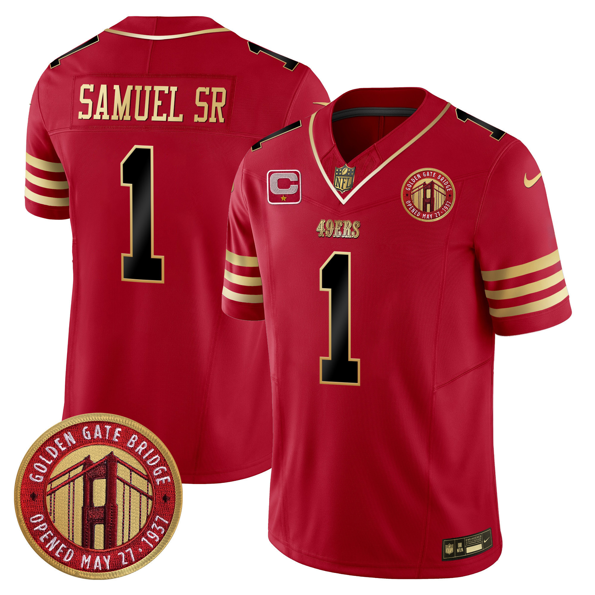 Deebo Samuel Youth's San Francisco 49ers Golden Gate Bridge Patch Vapor Limited Black Scarlet Jersey - All Stitched