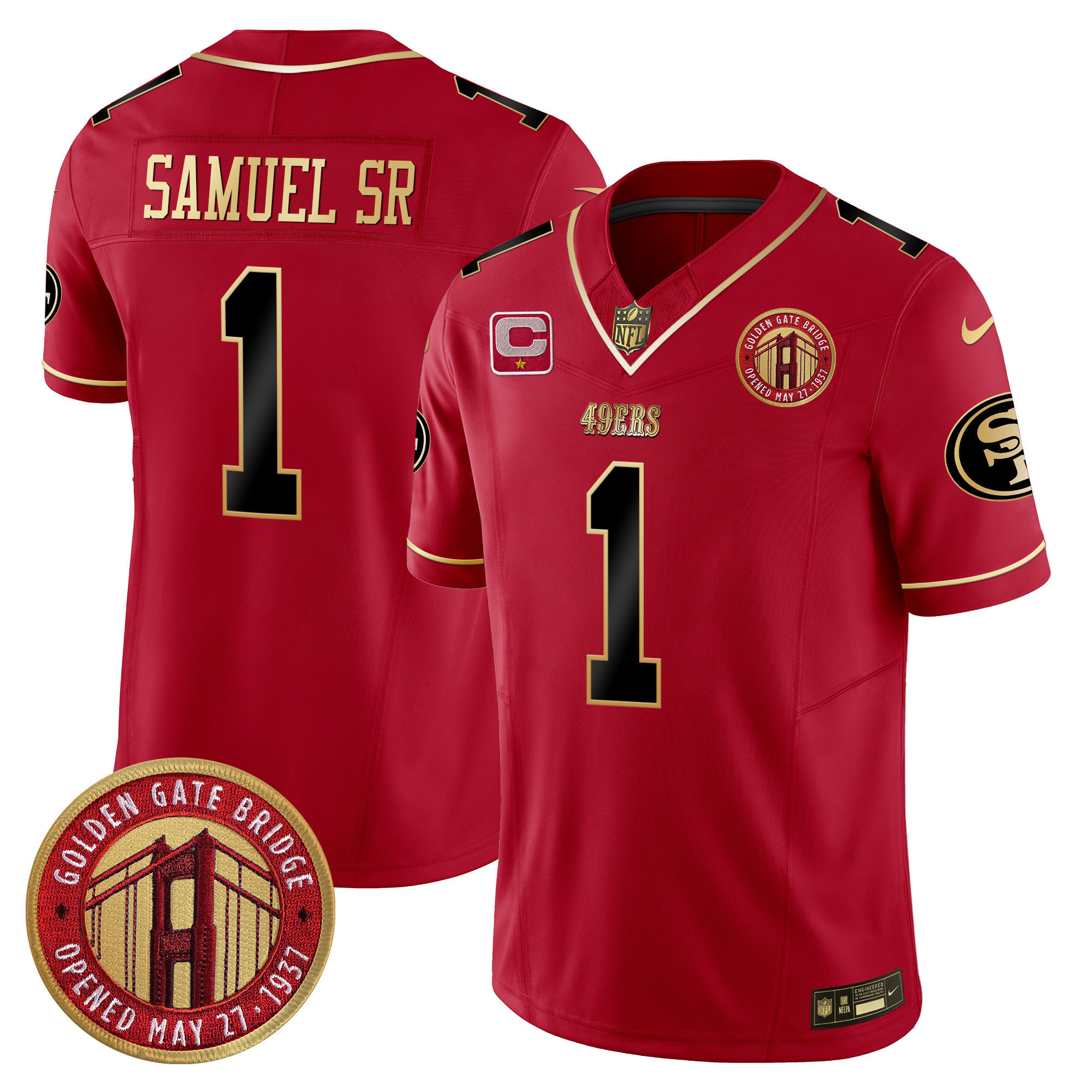 Deebo Samuel Youth's San Francisco 49ers Golden Gate Bridge Patch Vapor Limited Scarlet Limited Jersey - All Stitched
