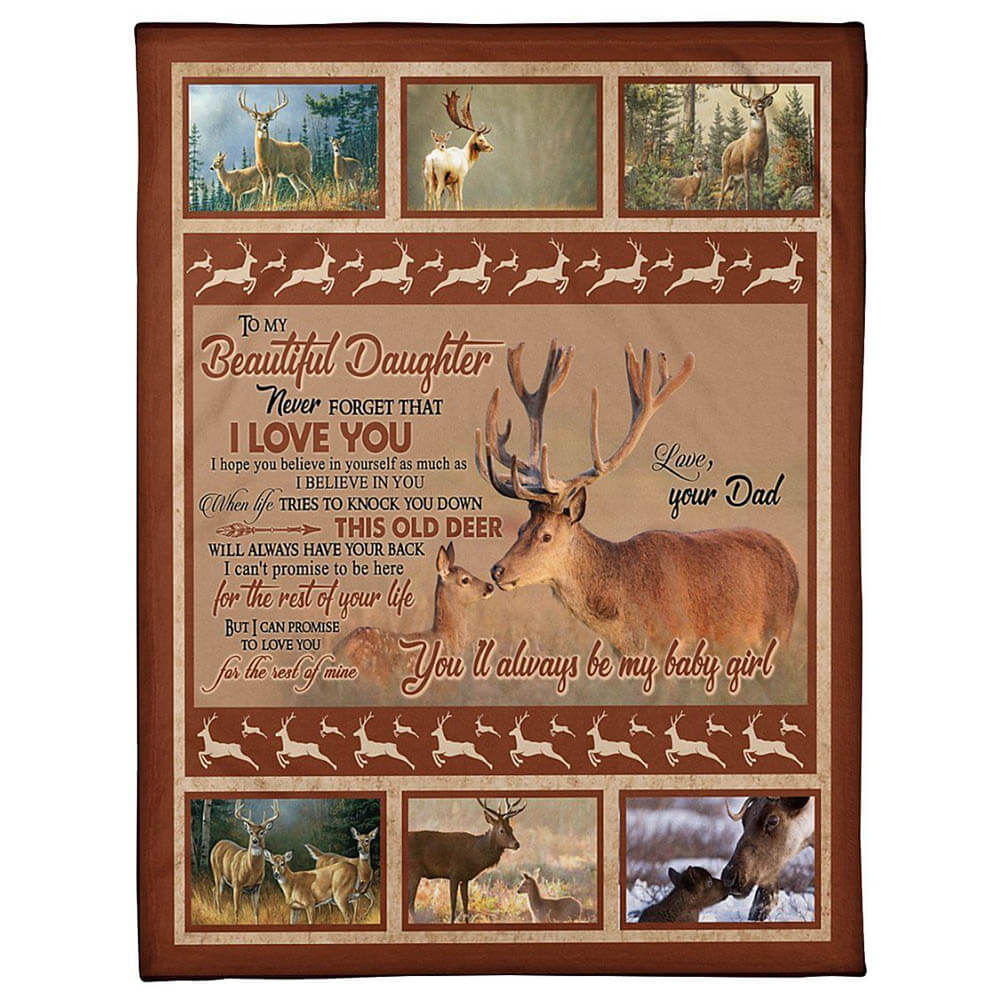 Deer Dad To Daughter Design For Family Fleece Quilt Blanket - TopBestClothing