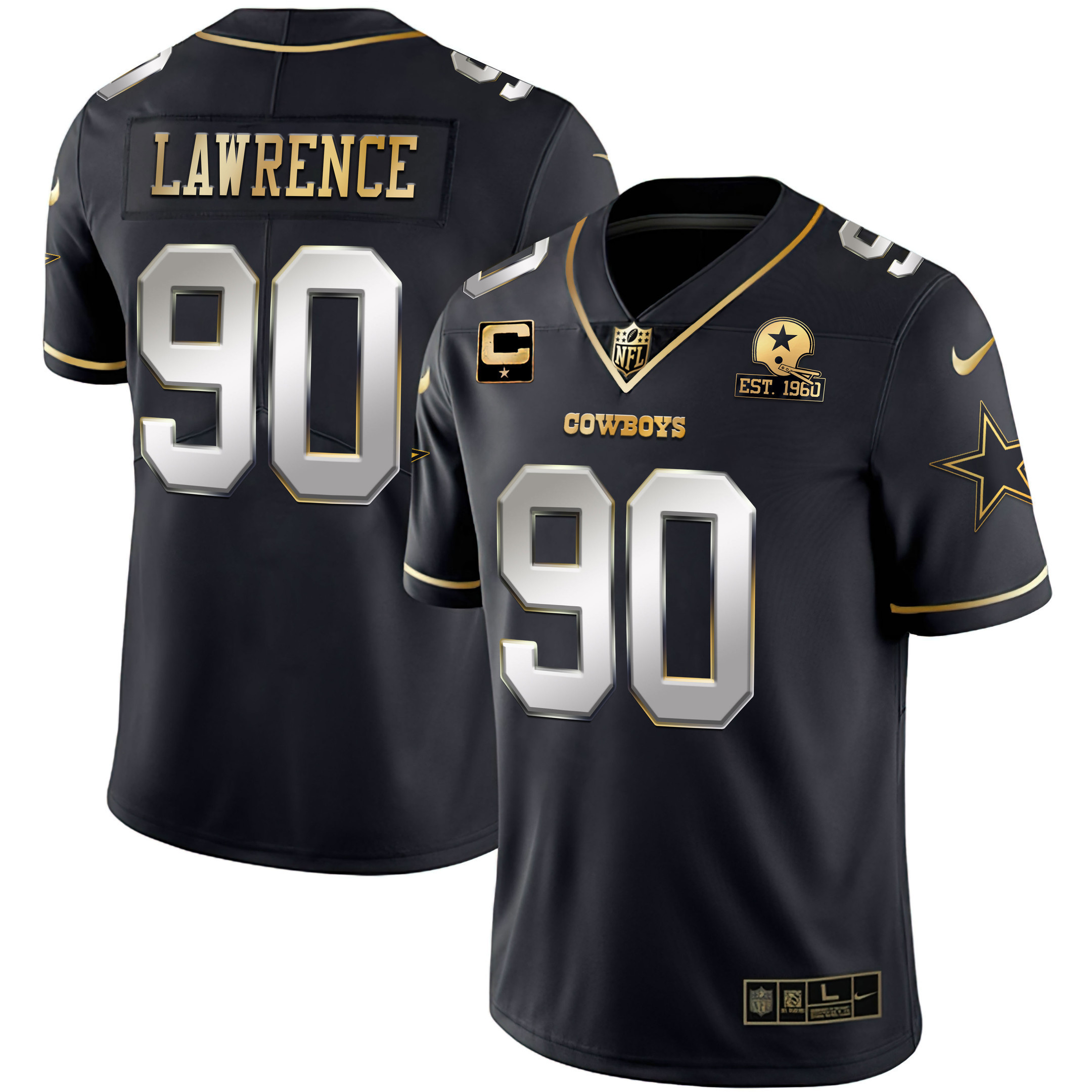 Demarcus Lawrence Men's Dallas Cowboys Gold & Split Vapor Limited Est 1960 Patch - All Stitched Black Limited Jersey - All Stitched