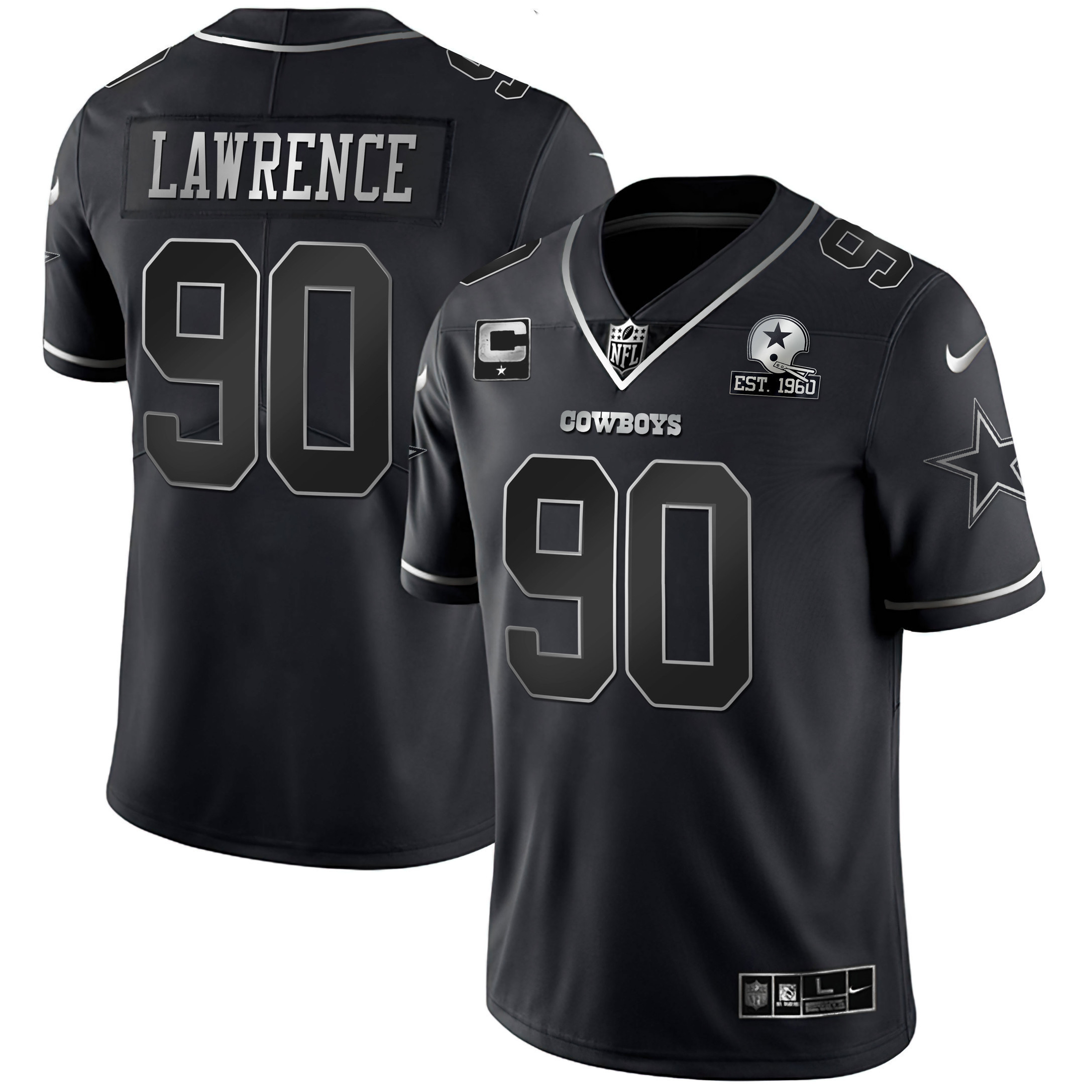 Demarcus Lawrence Men's Dallas Cowboys Gold & Split Vapor Limited Est 1960 Patch - All Stitched Black Silver Jersey - All Stitched