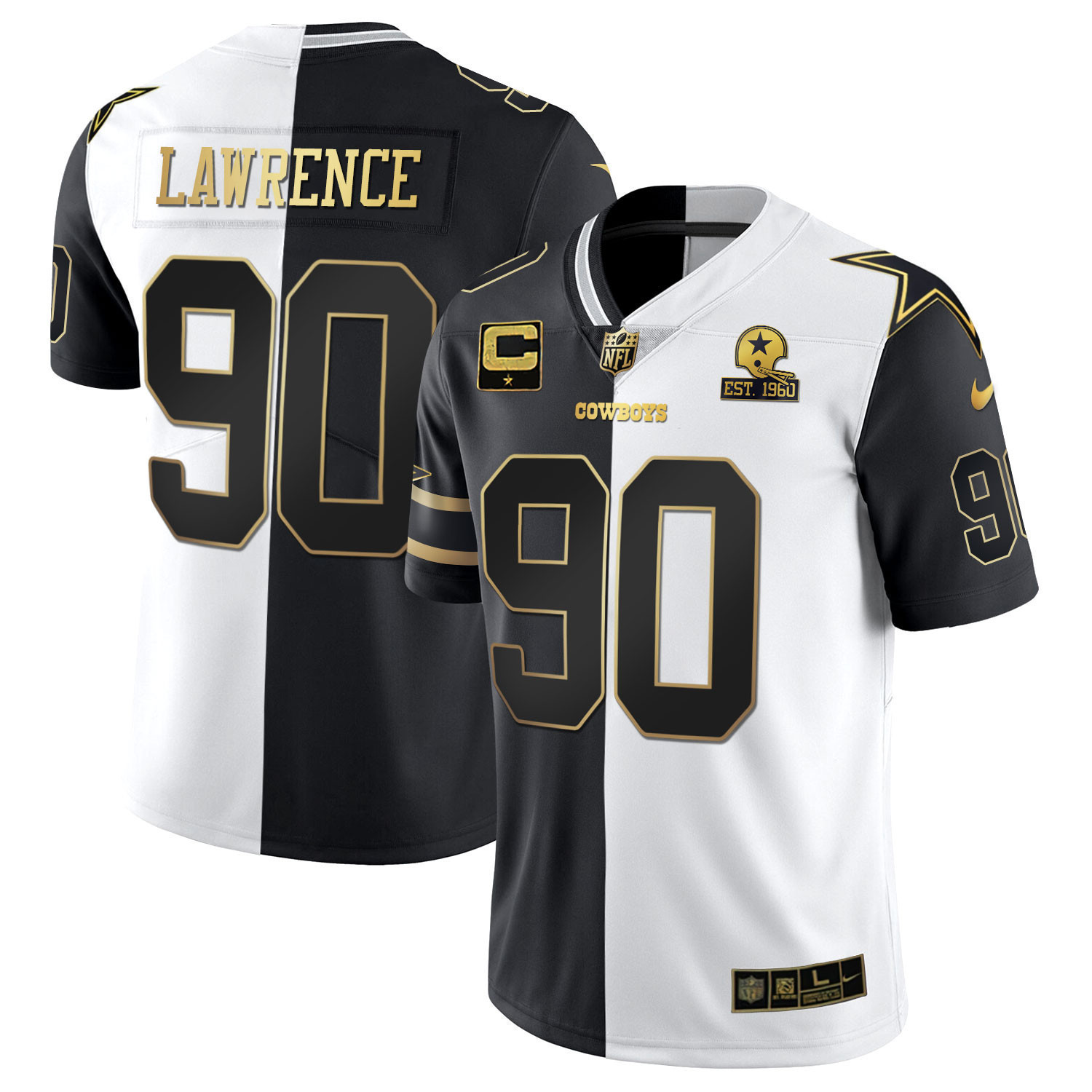 Demarcus Lawrence Men's Dallas Cowboys Gold & Split Vapor Limited Est 1960 Patch - All Stitched Split Gold Jersey - All Stitched