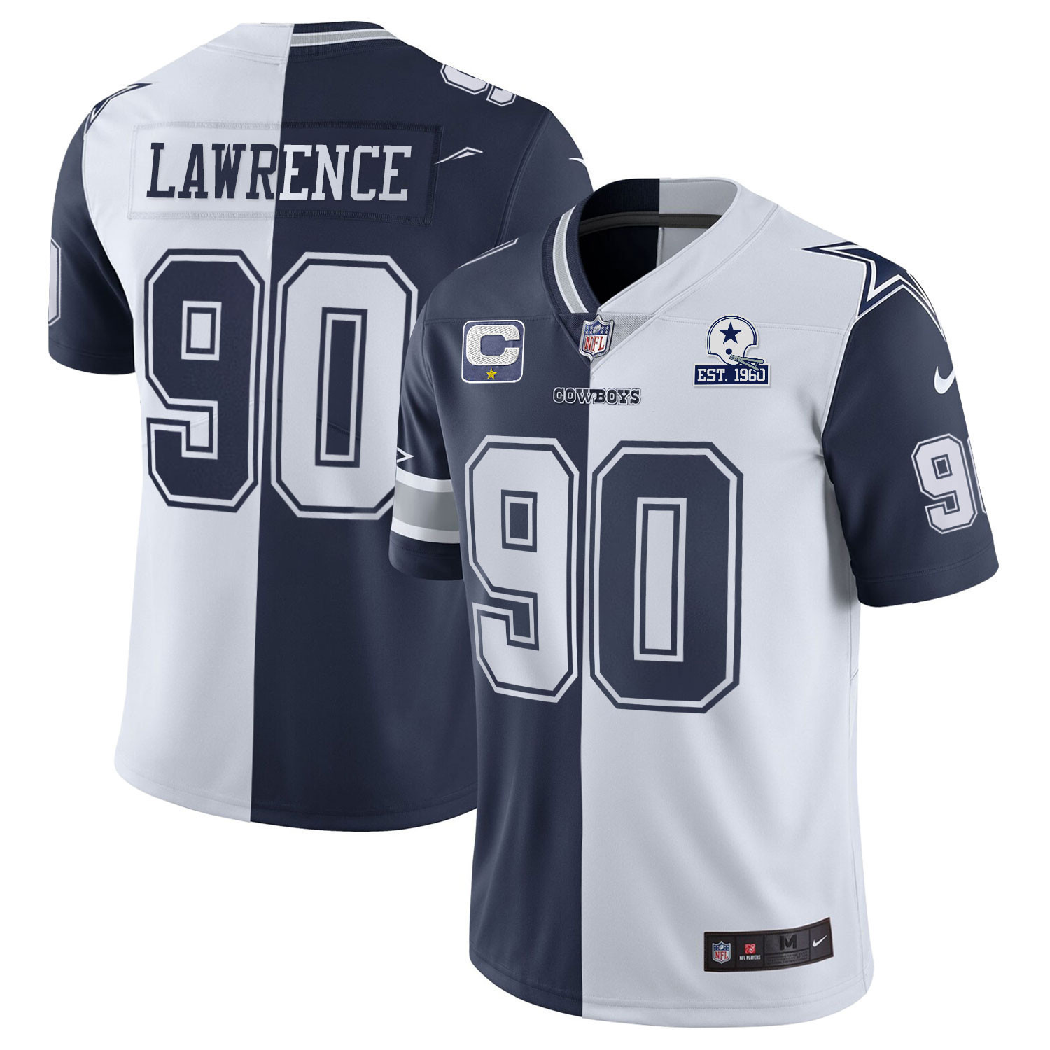 Demarcus Lawrence Men's Dallas Cowboys Gold & Split Vapor Limited Est 1960 Patch - All Stitched Split Jersey - All Stitched