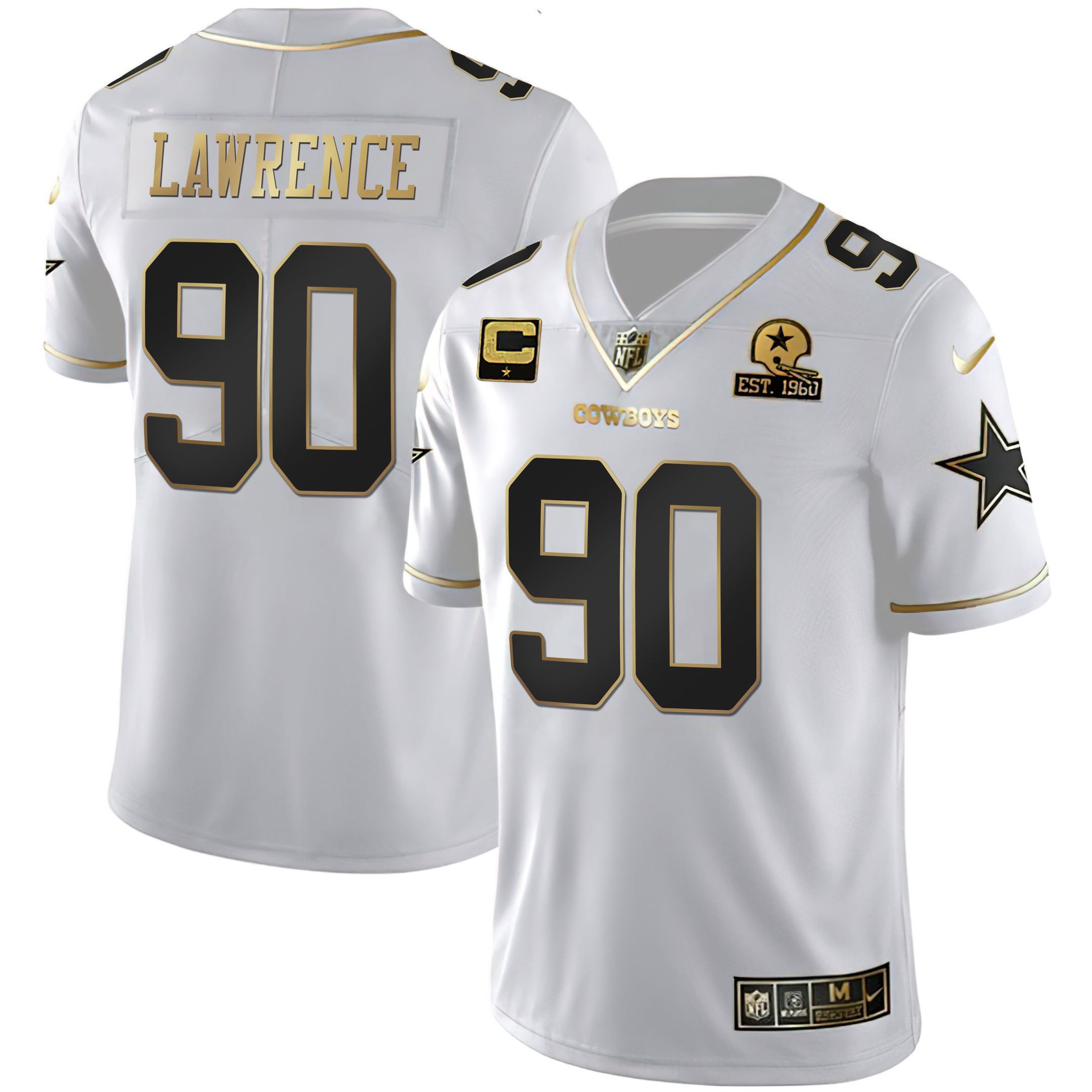 Demarcus Lawrence Men's Dallas Cowboys Gold & Split Vapor Limited Est 1960 Patch - All Stitched White Gold Jersey - All Stitched